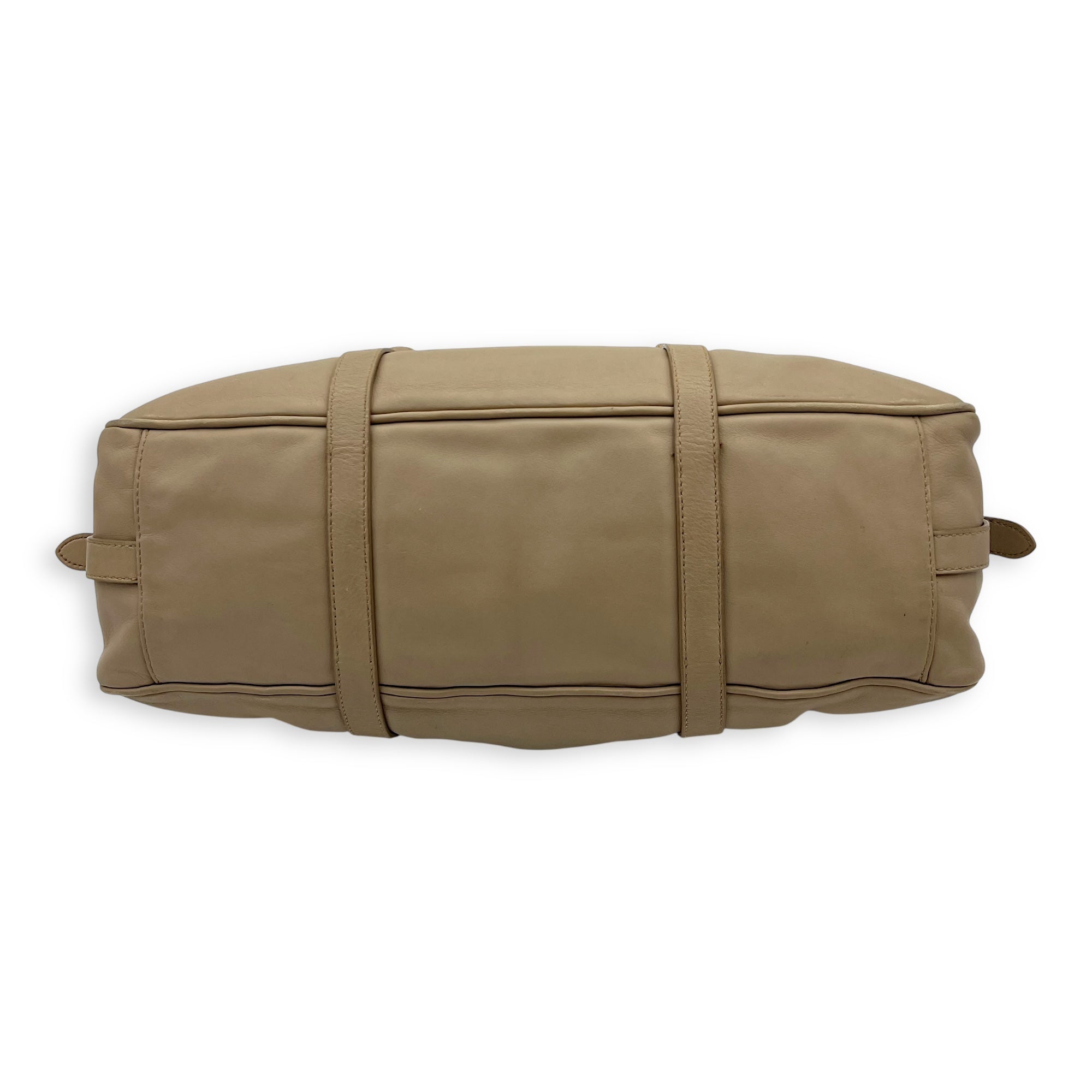 Logo Top Handle Bag Beige in Calfskin, Gold hardware - Image 6