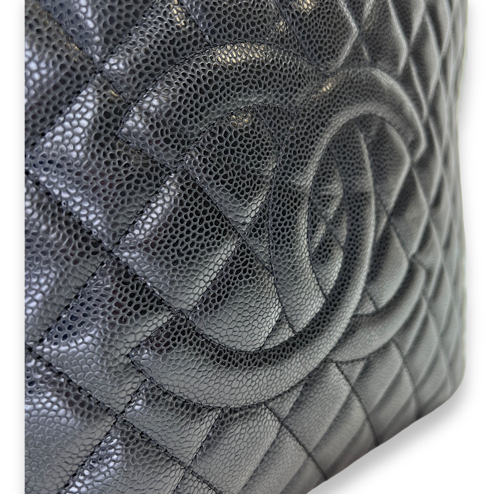 GST Black Shoulder Bag in Caviar Leather, Silver hardware - Image 7