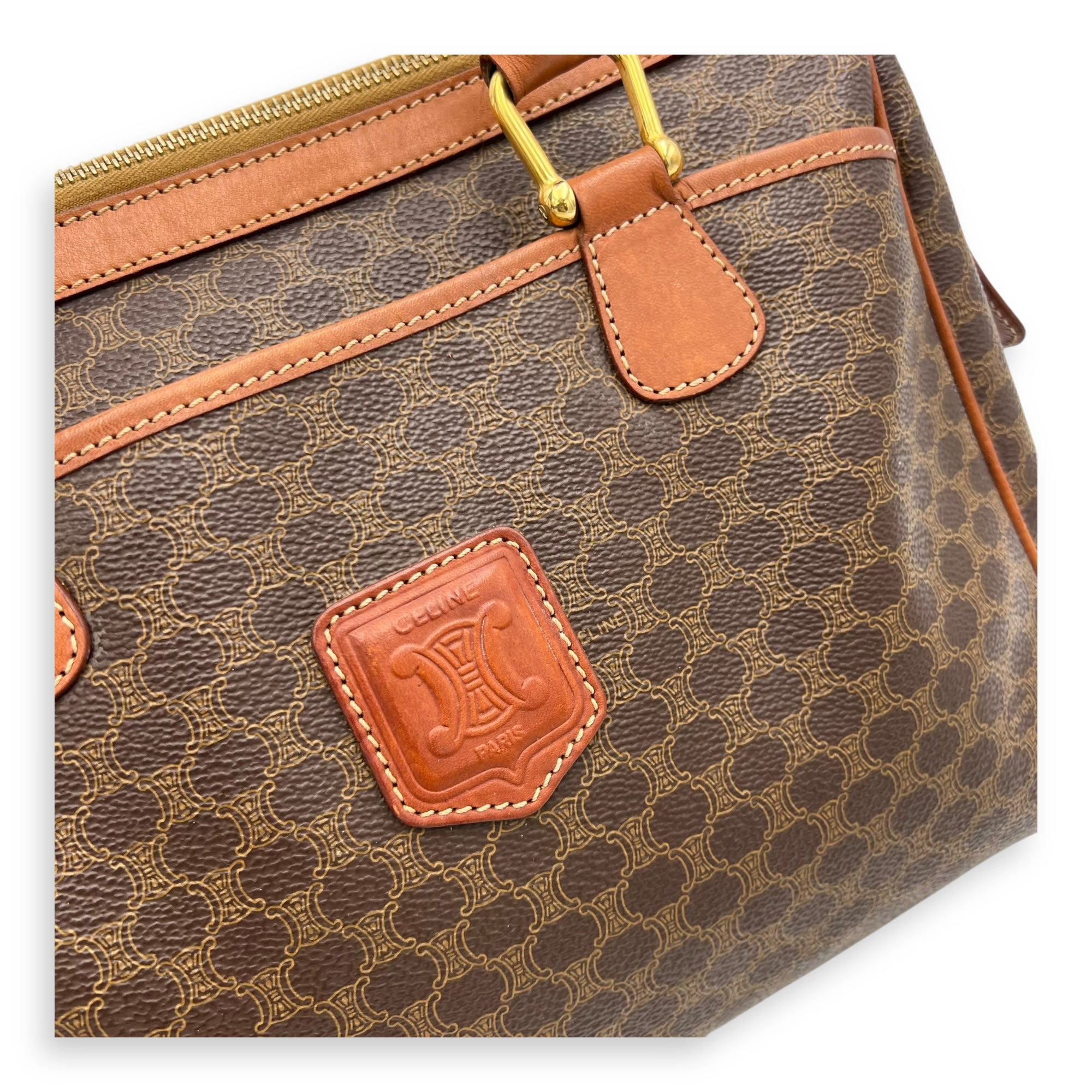 Vintage Macadam Boston Top Handle Bag Brown in Coated Canvas, Gold hardware - Image 7