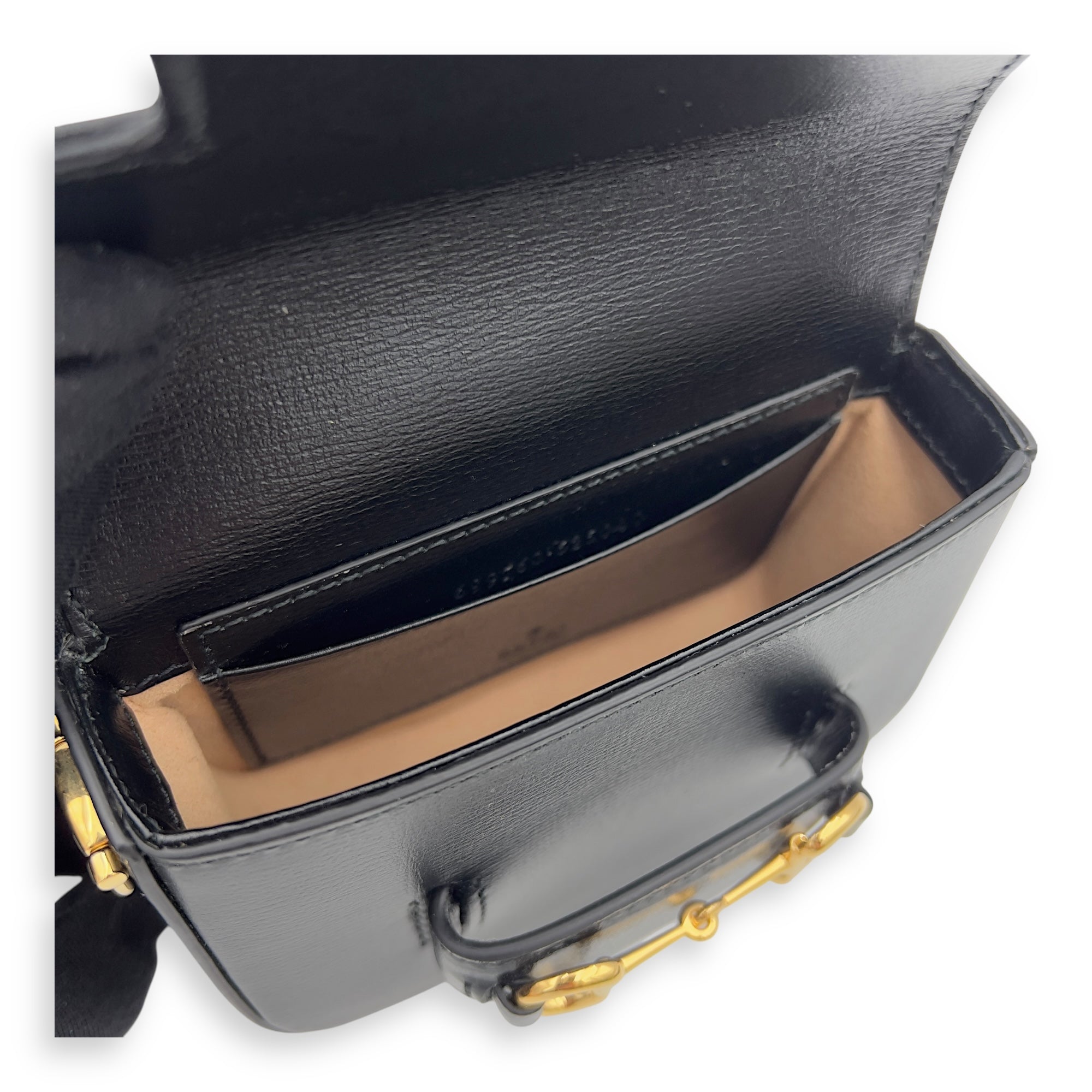 Horsebit 1955 Black Wallet On Chain in Calfskin, Gold hardware - Image 7