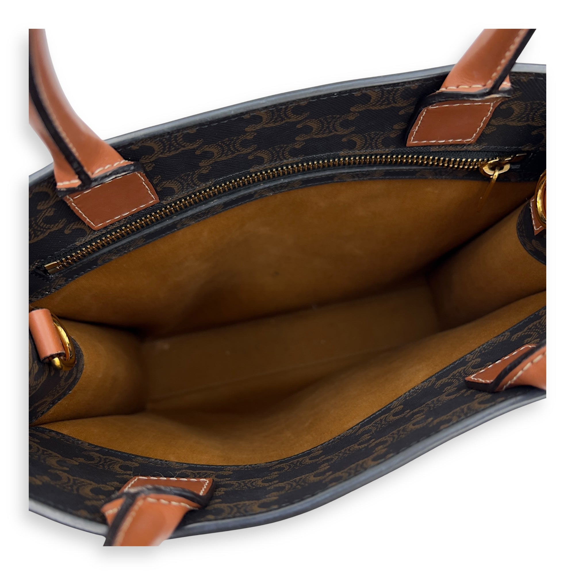 Cabas Triomphe Vertical Brown Top Handle Bag in Coated Canvas, Gold hardware - Image 9