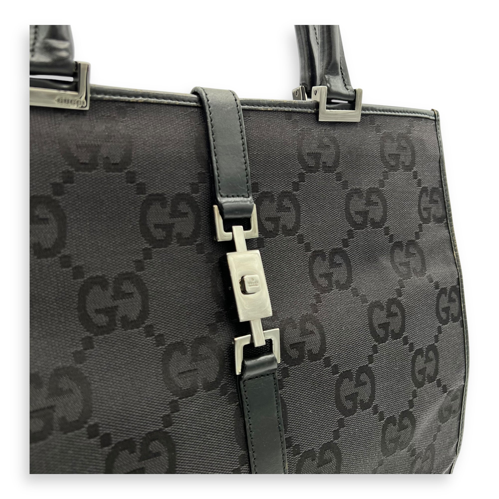 Jackie 1961 Tote Bag Black in Canvas, Silver hardware - Image 8