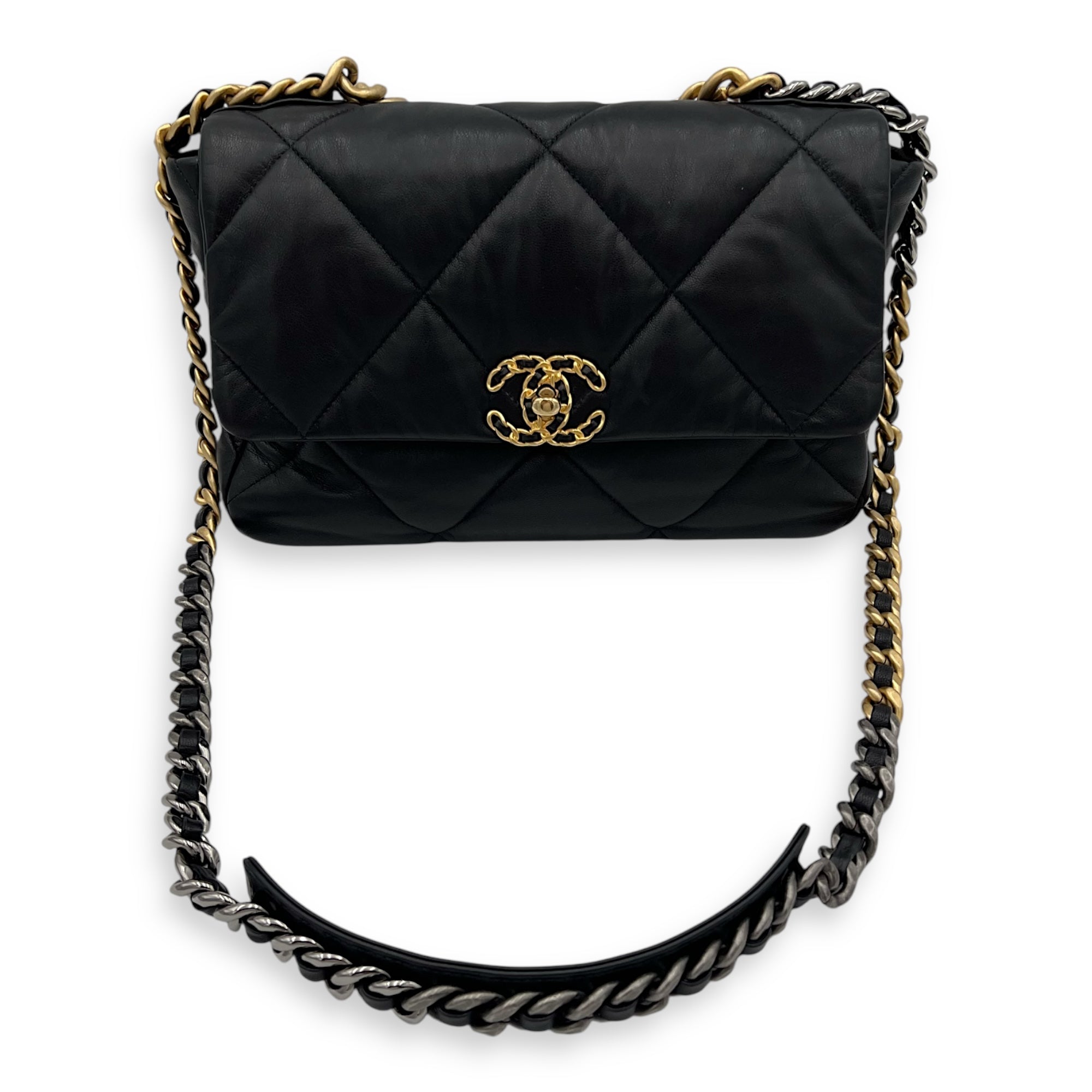 C19 Large Black Shoulder Bag in Lambskin, Mixed hardware - Image 10