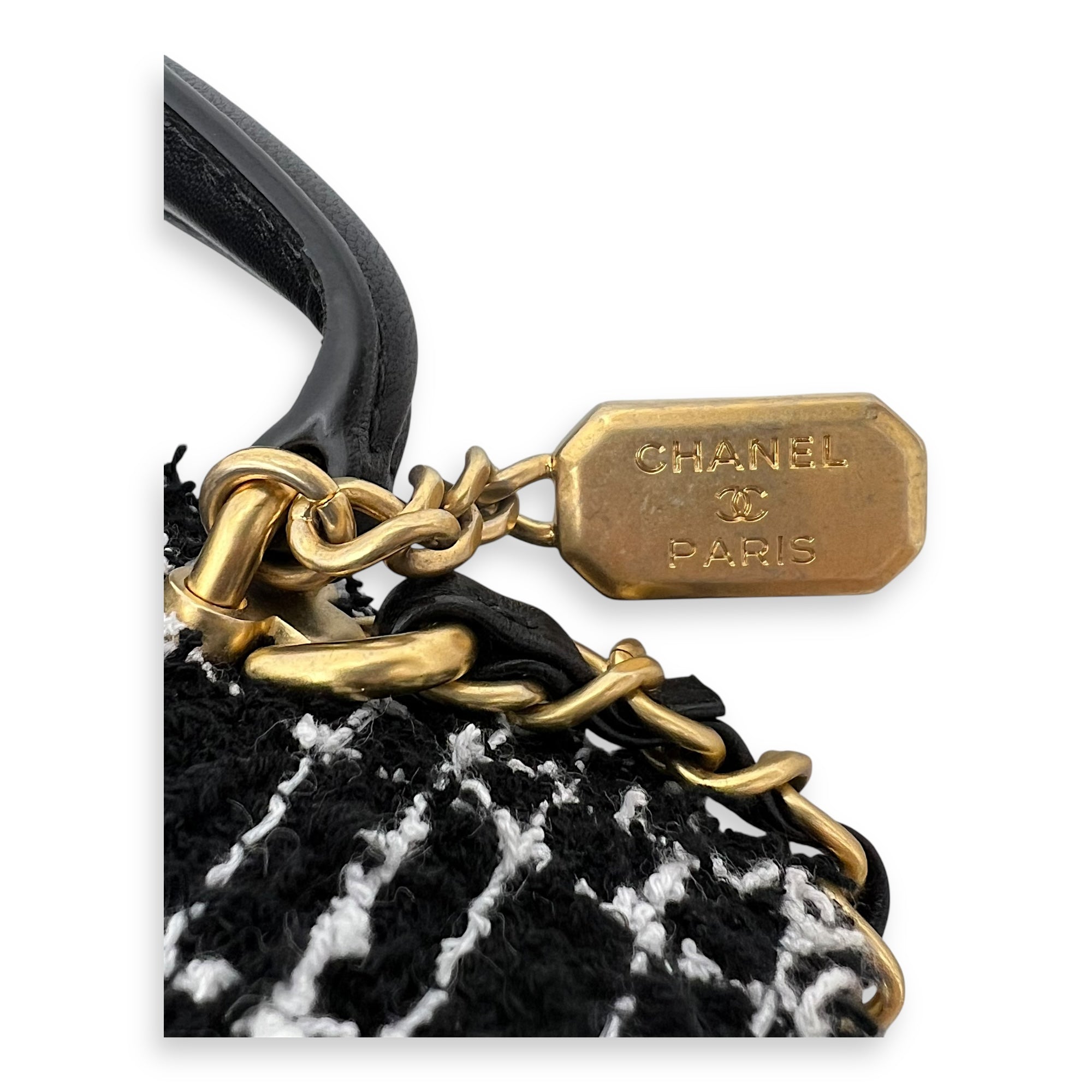 CC Black Top Handle Bag in Tweed, Gold hardware - Image 8