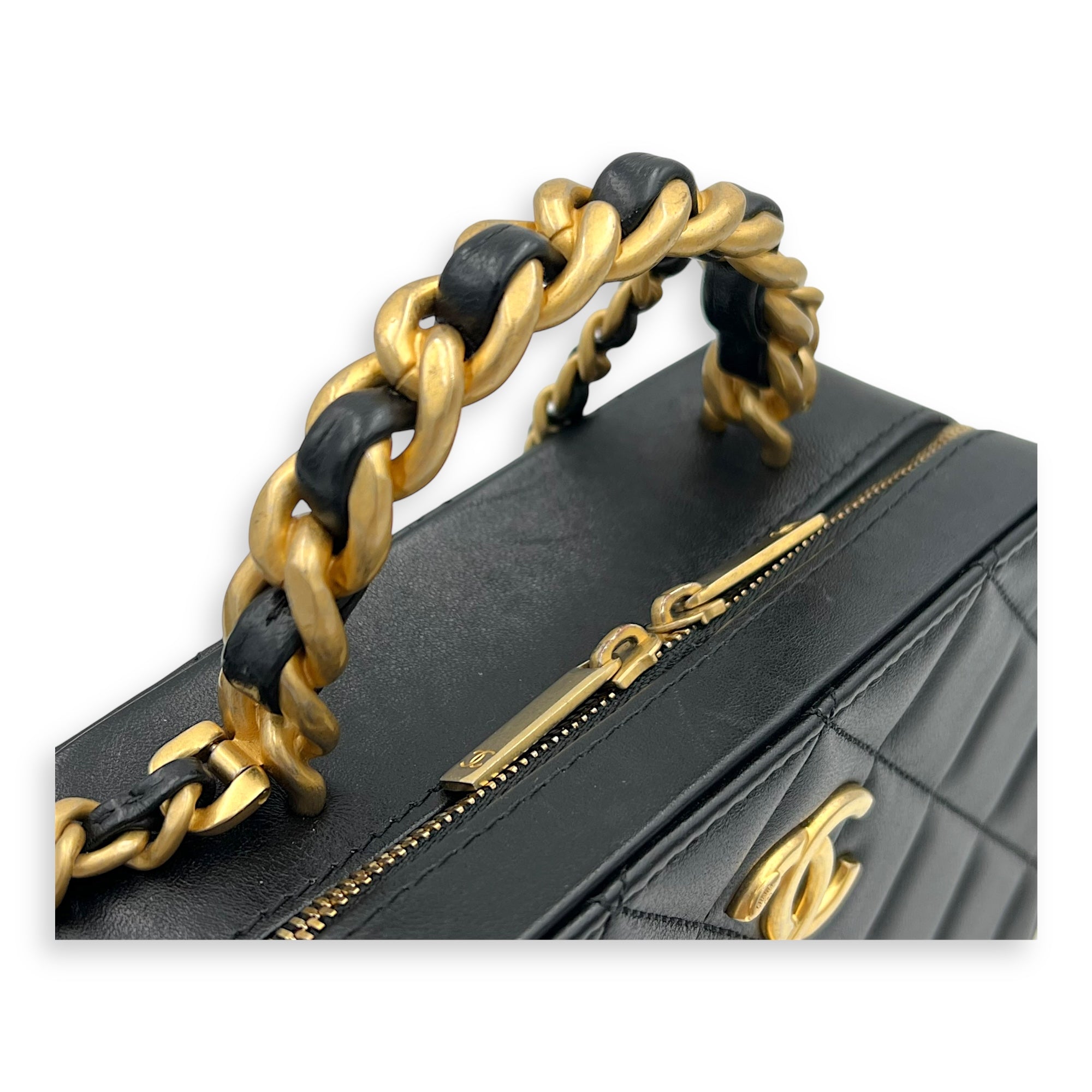 Vanity Chain Black Top Handle Bag in Lambskin, Gold hardware - Image 8