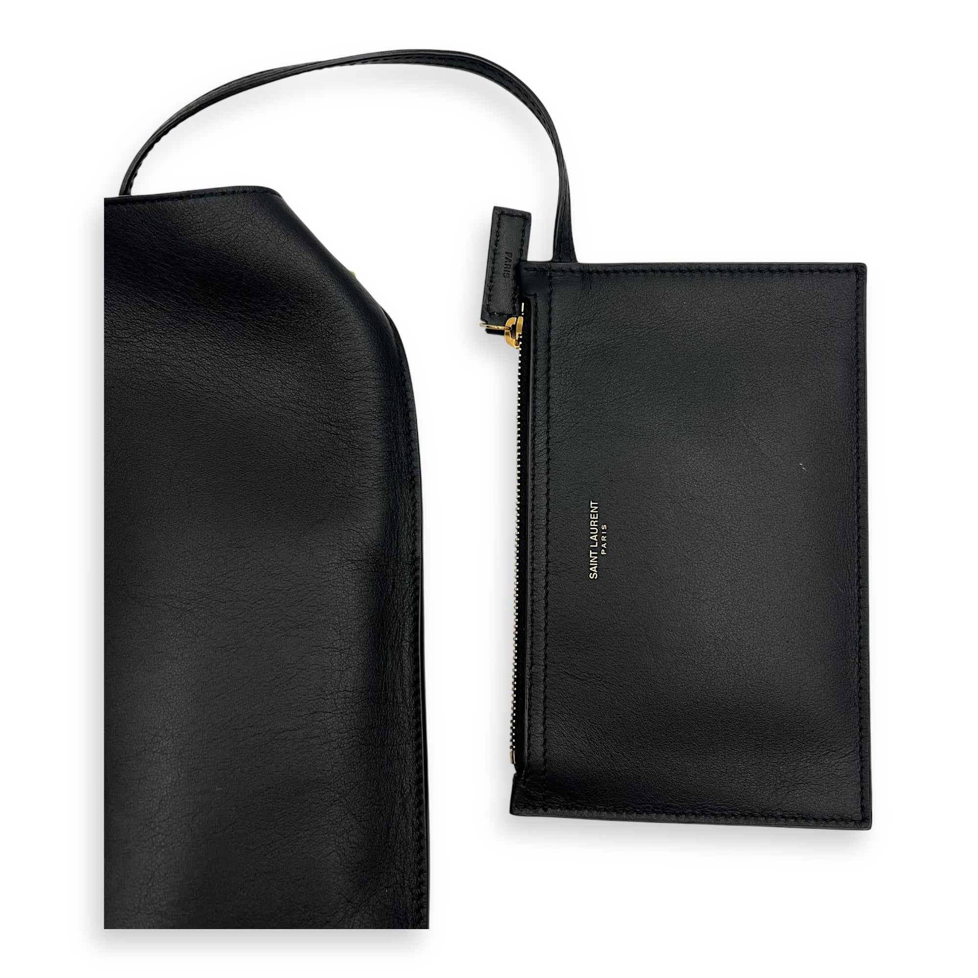 Suzanne Hobo Black Shoulder Bag in Calfskin, Gold hardware - Image 8