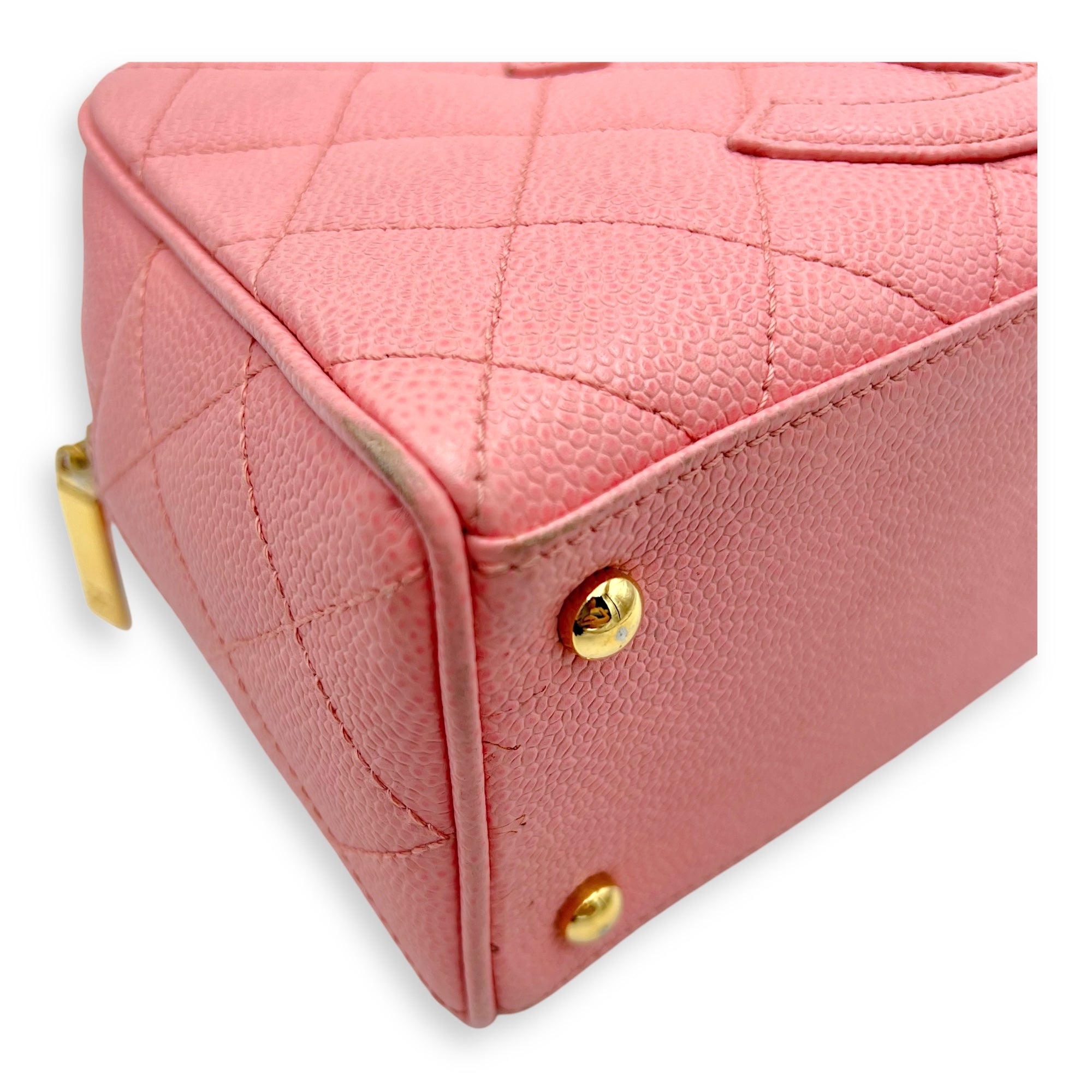 Bowling Pink Top Handle Bag in Caviar Leather, Gold hardware - Image 11