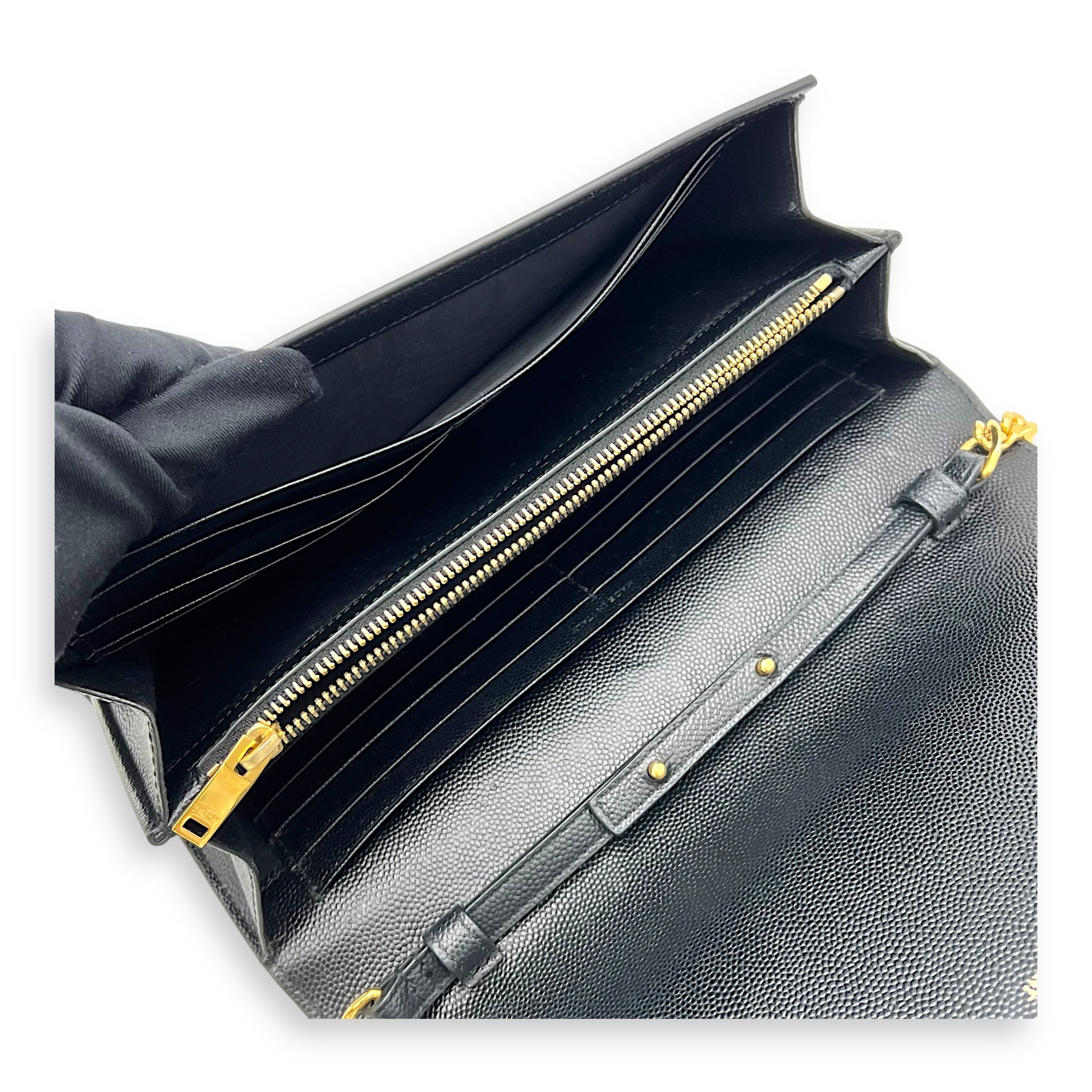 Star Monogram Black Wallet On Chain in Calfskin, Gold hardware - Image 9