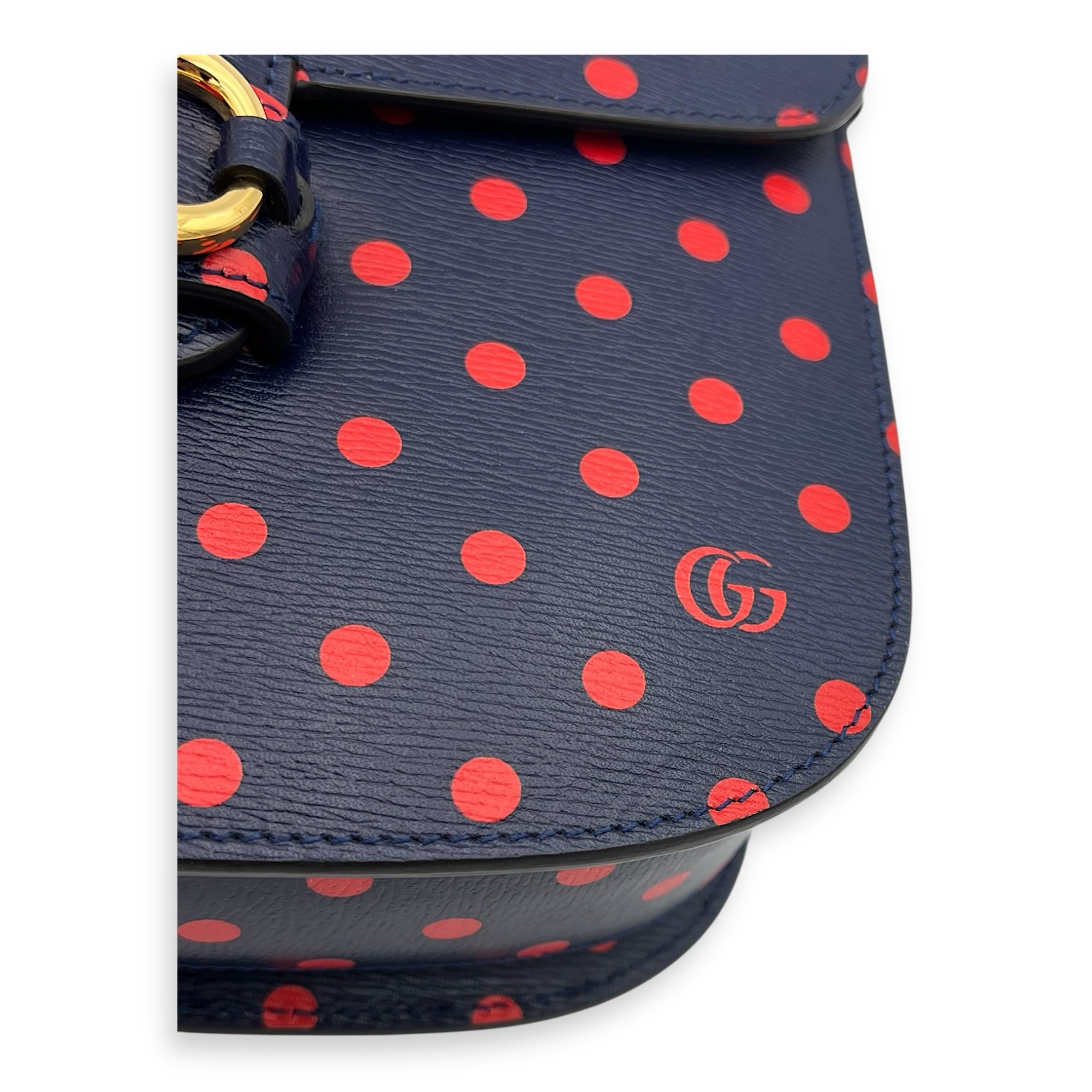 Horsebit 1955 Shoulder Bag Blue in Calfskin, Gold hardware - Image 8