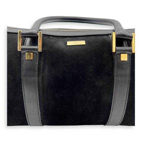 Boston Top Handle Bag Black in Suede Leather, Gold hardware - Image 10