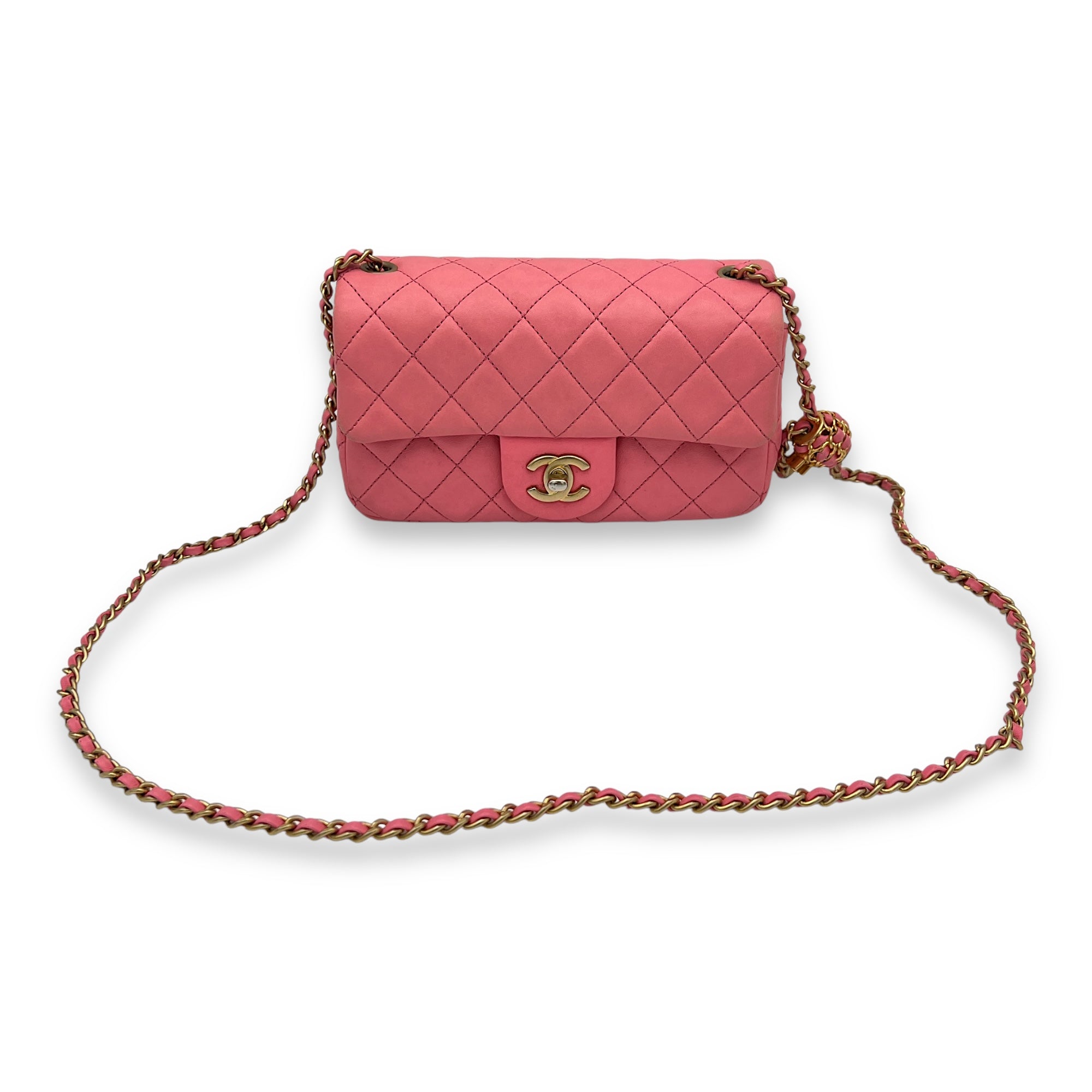 Quilted Pearl Crush Shoulder Bag Pink in Calfskin, Gold hardware - Image 11