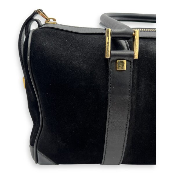Boston Top Handle Bag Black in Suede Leather, Gold hardware - Image 9