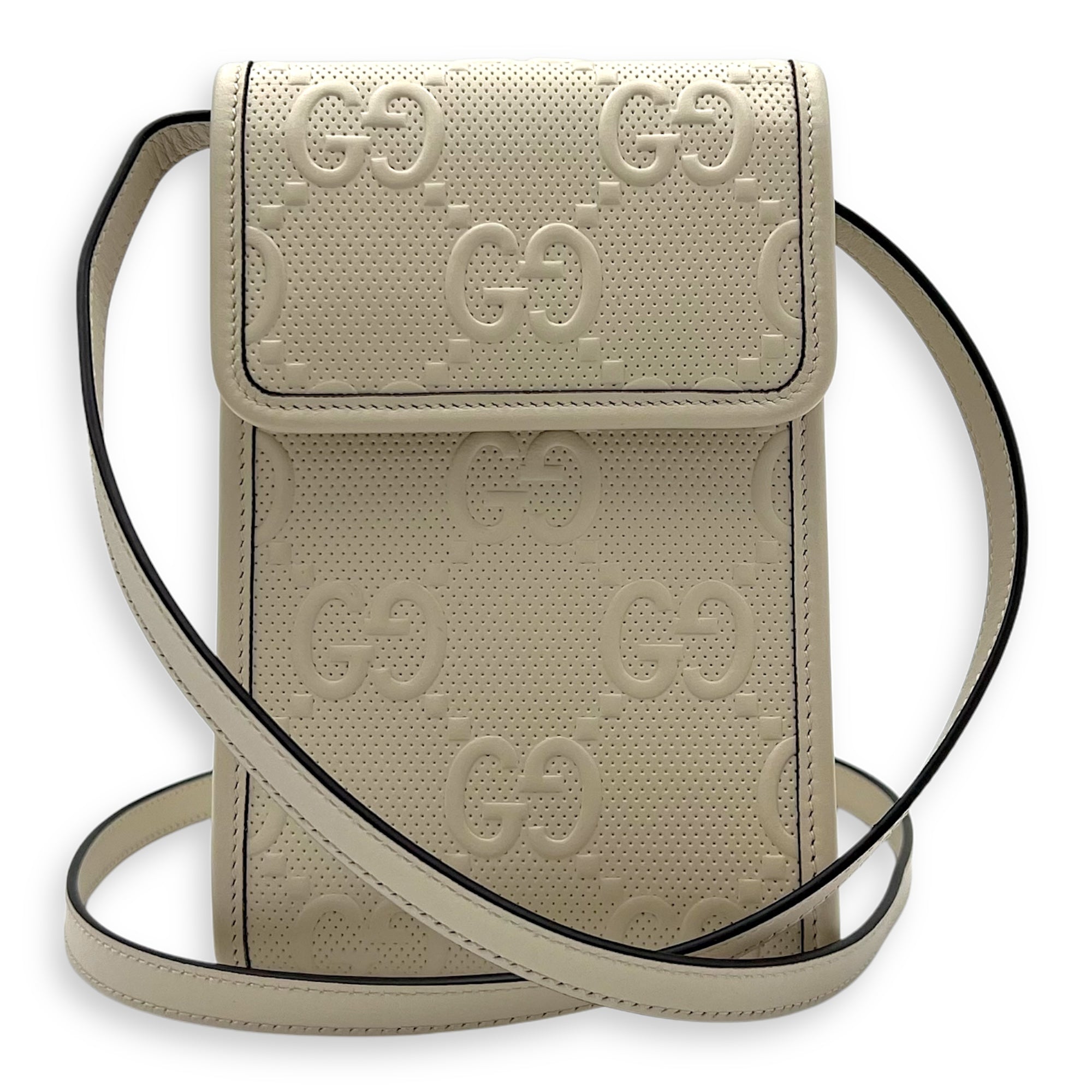 GG Crossbody Bag White in Calfskin, Silver hardware - Image 11