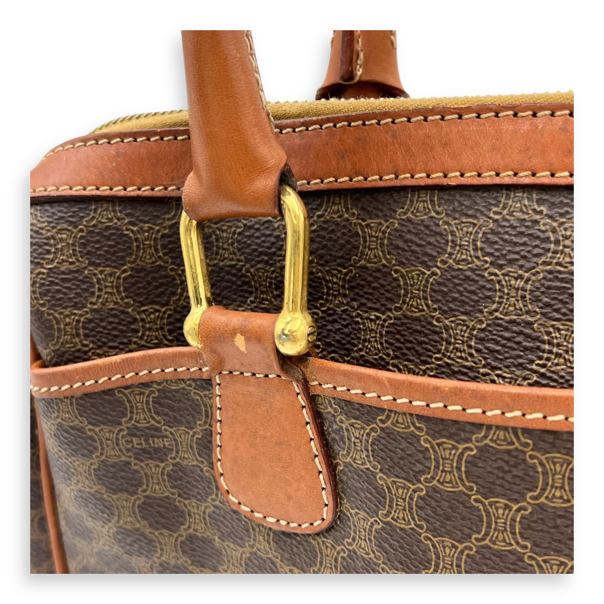 Vintage Macadam Boston Top Handle Bag Brown in Coated Canvas, Gold hardware - Image 11