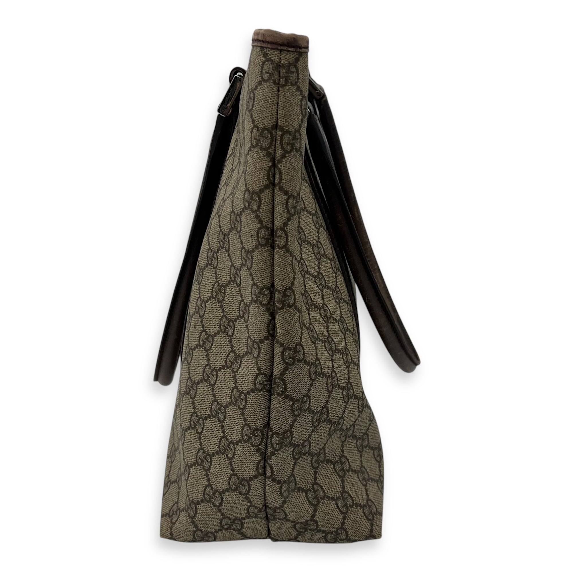 Vintage Top Handle Bag Brown in Coated Canvas, Silver hardware - Image 5