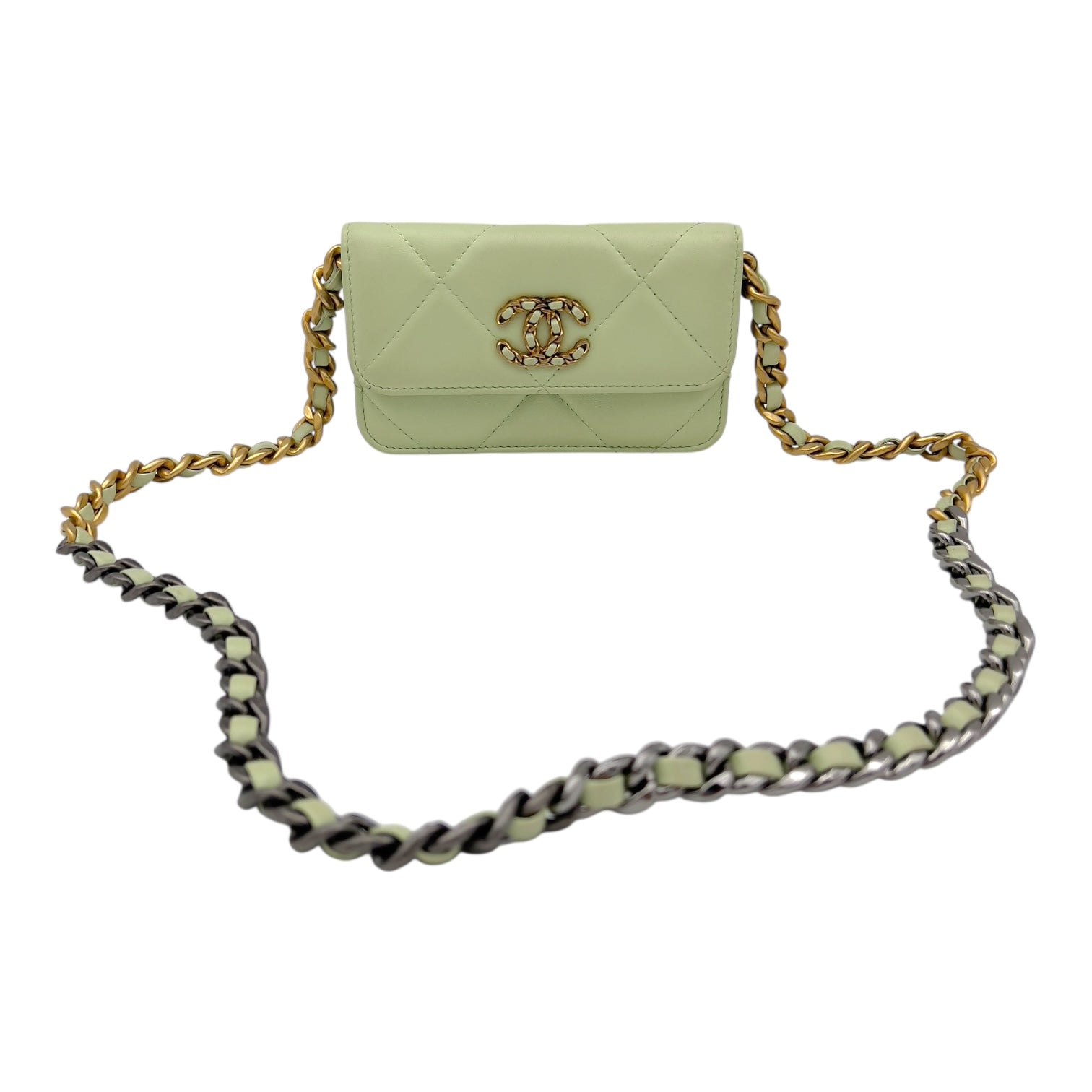 C19 Wallet On Chain Green in Lambskin, Mixed hardware - Image 9