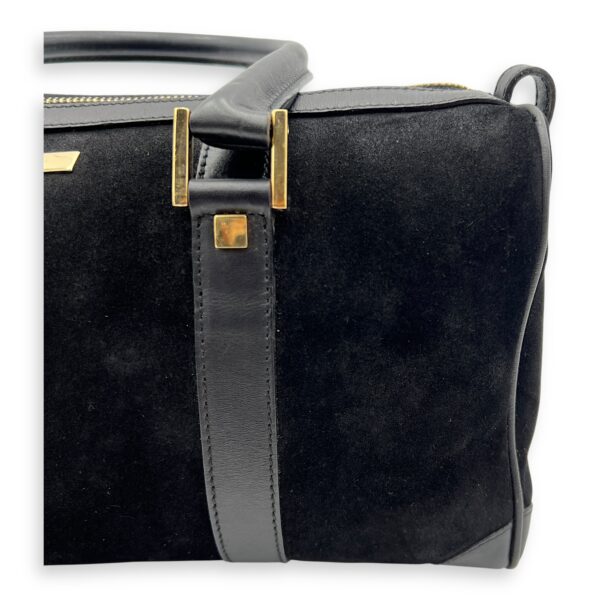 Boston Top Handle Bag Black in Suede Leather, Gold hardware - Image 8