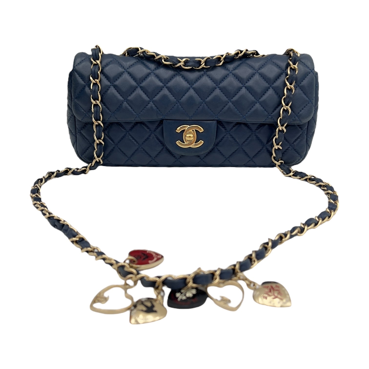 Valentine Charm Blue Shoulder Bag in Lambskin, Gold hardware - Image 10