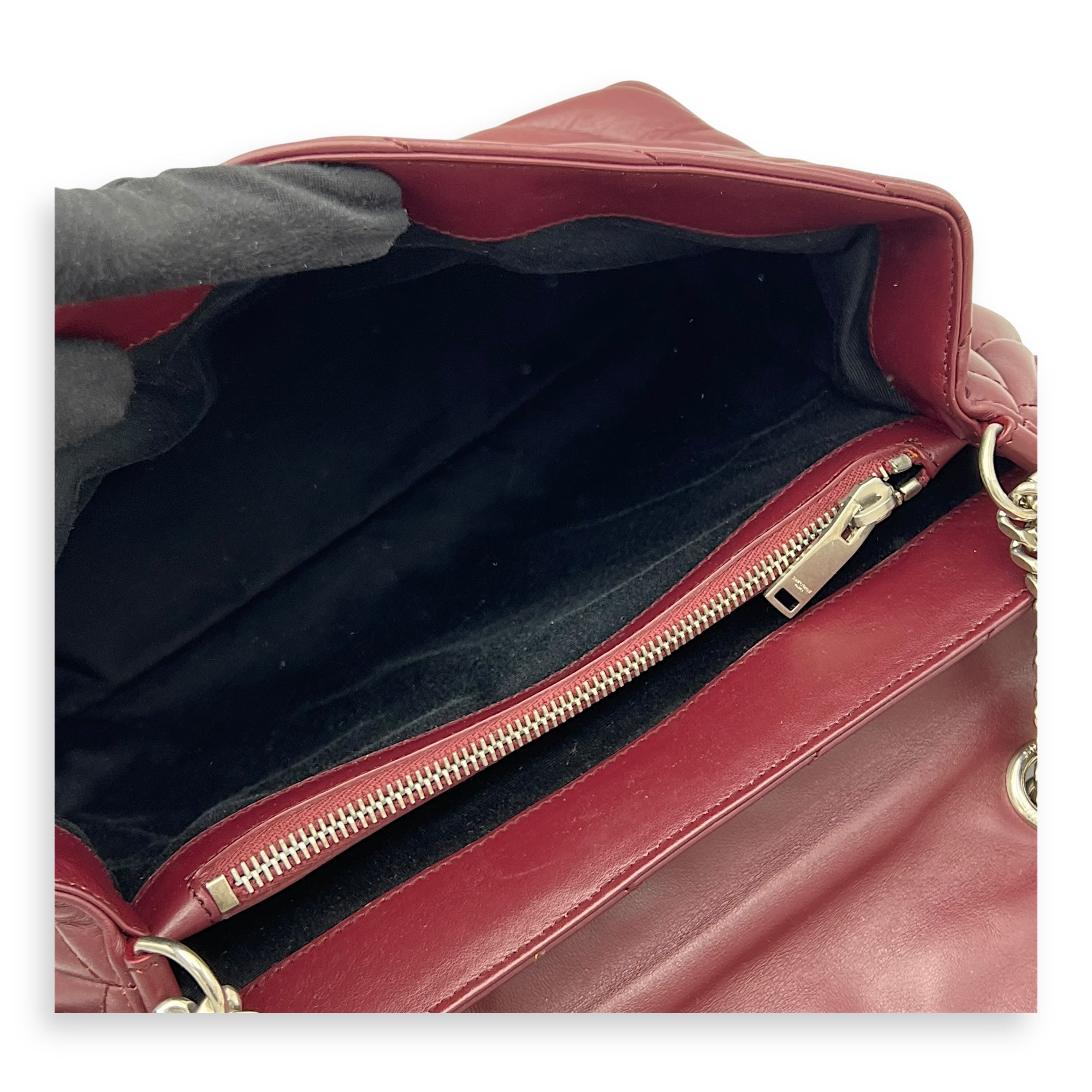 Loulou Crossbody Bag Medium Red in Calfskin, Silver hardware - Image 12