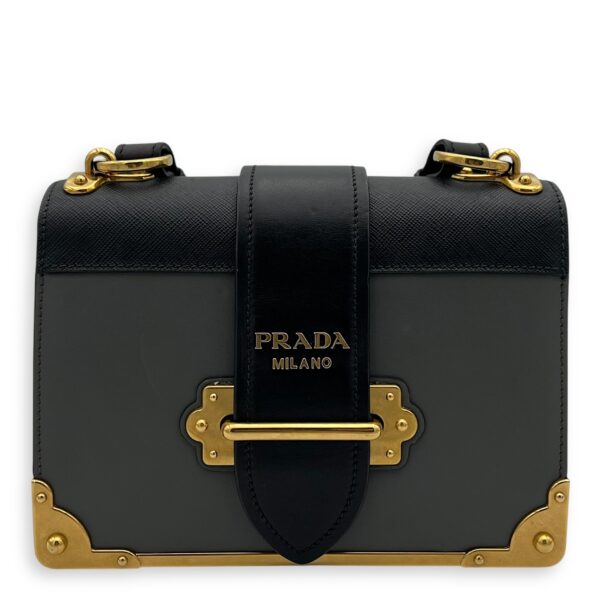 Cahier Crossbody Bag Grey in Calfskin, Gold hardware