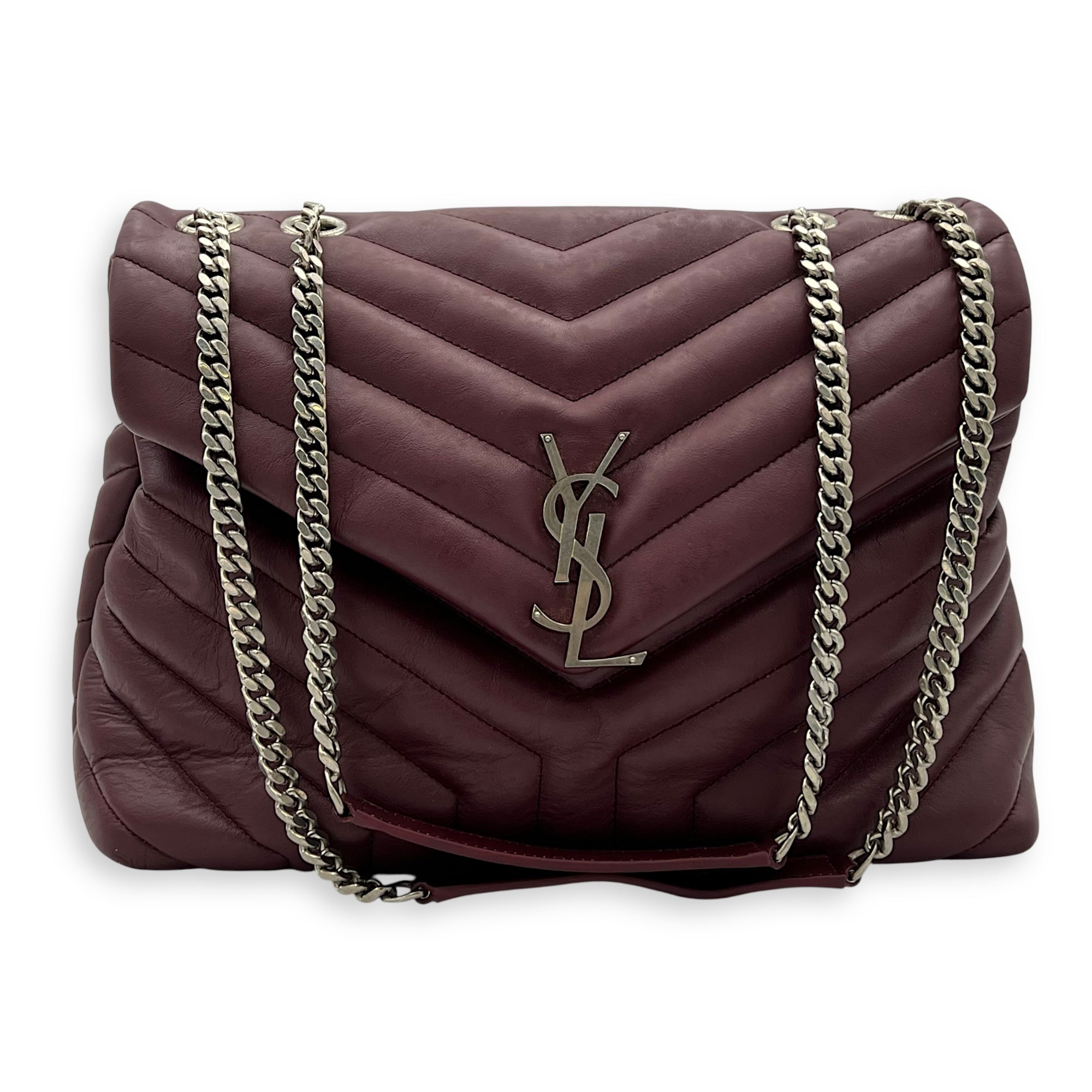 Loulou Crossbody Bag Medium Red in Calfskin, Silver hardware - Image 13