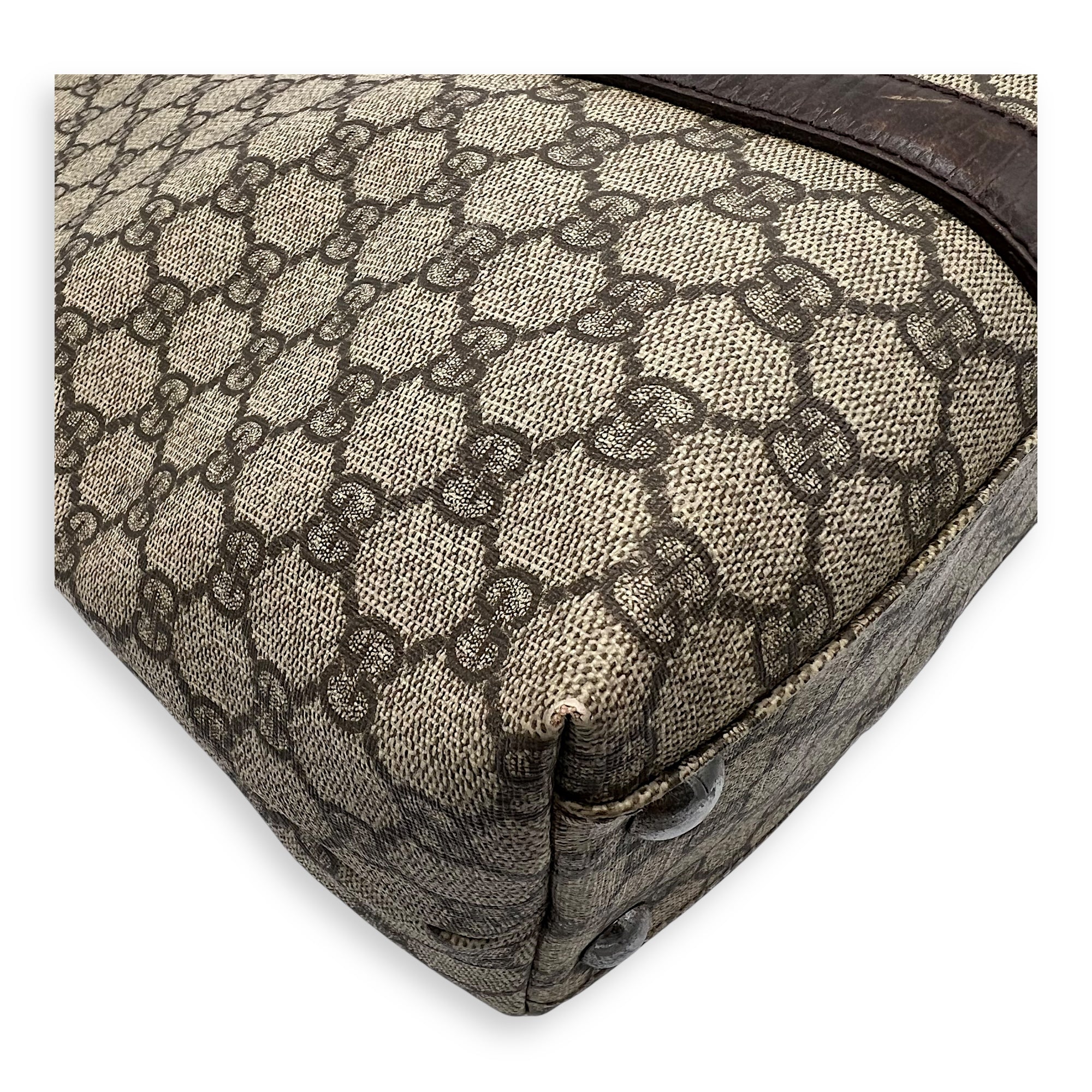 Vintage Top Handle Bag Brown in Coated Canvas, Silver hardware - Image 13