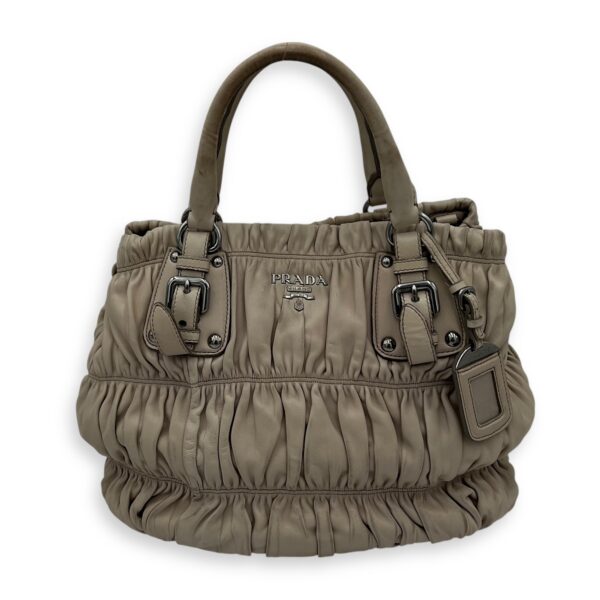 Gaufre White Top Handle Bag in Lambskin, Silver hardware