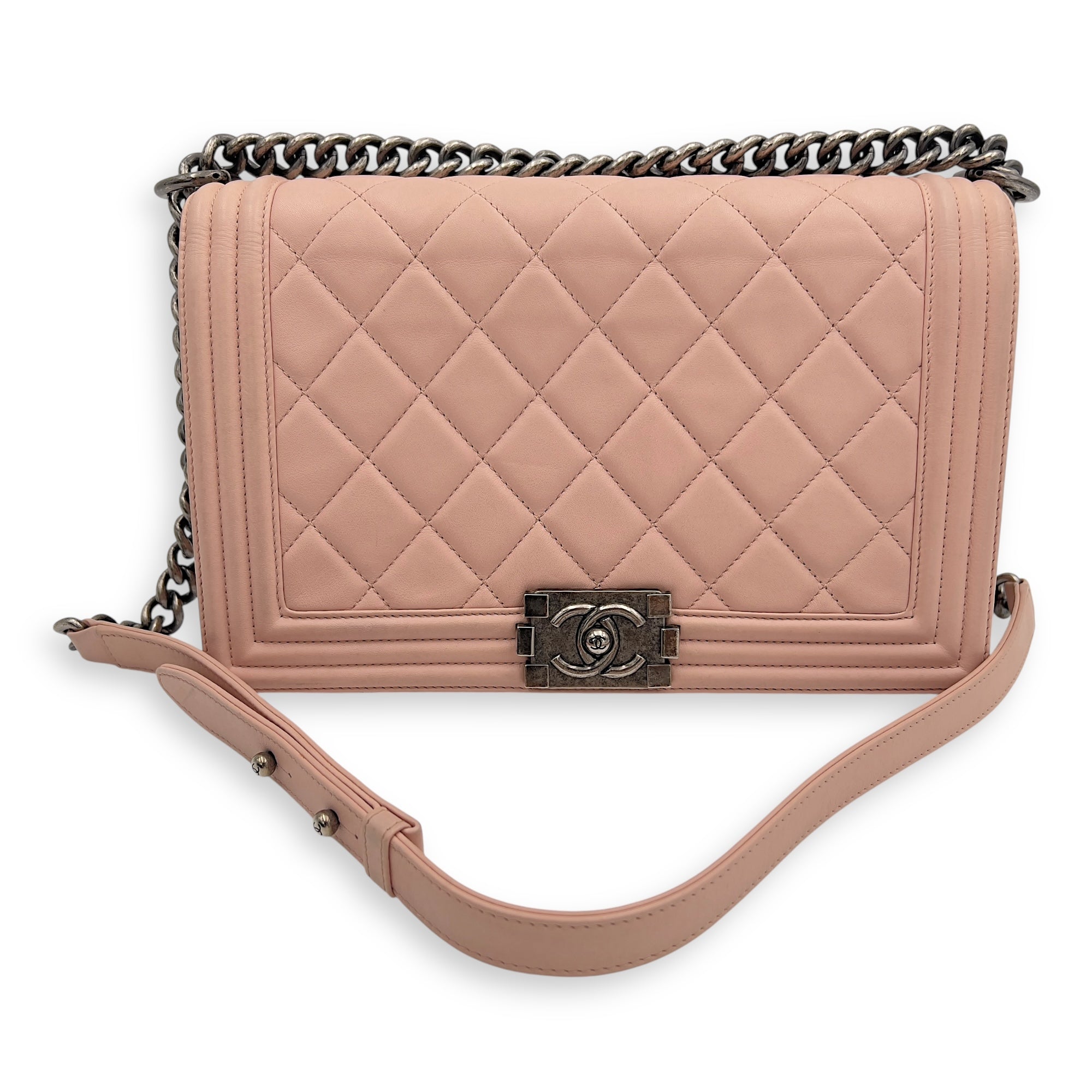 Boy Medium Pink Shoulder Bag in Calfskin, Ruthenium hardware - Image 12