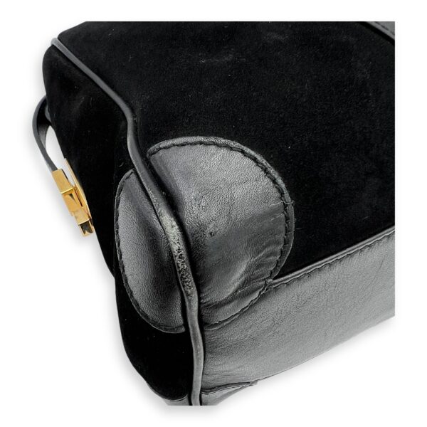 Boston Top Handle Bag Black in Suede Leather, Gold hardware - Image 14