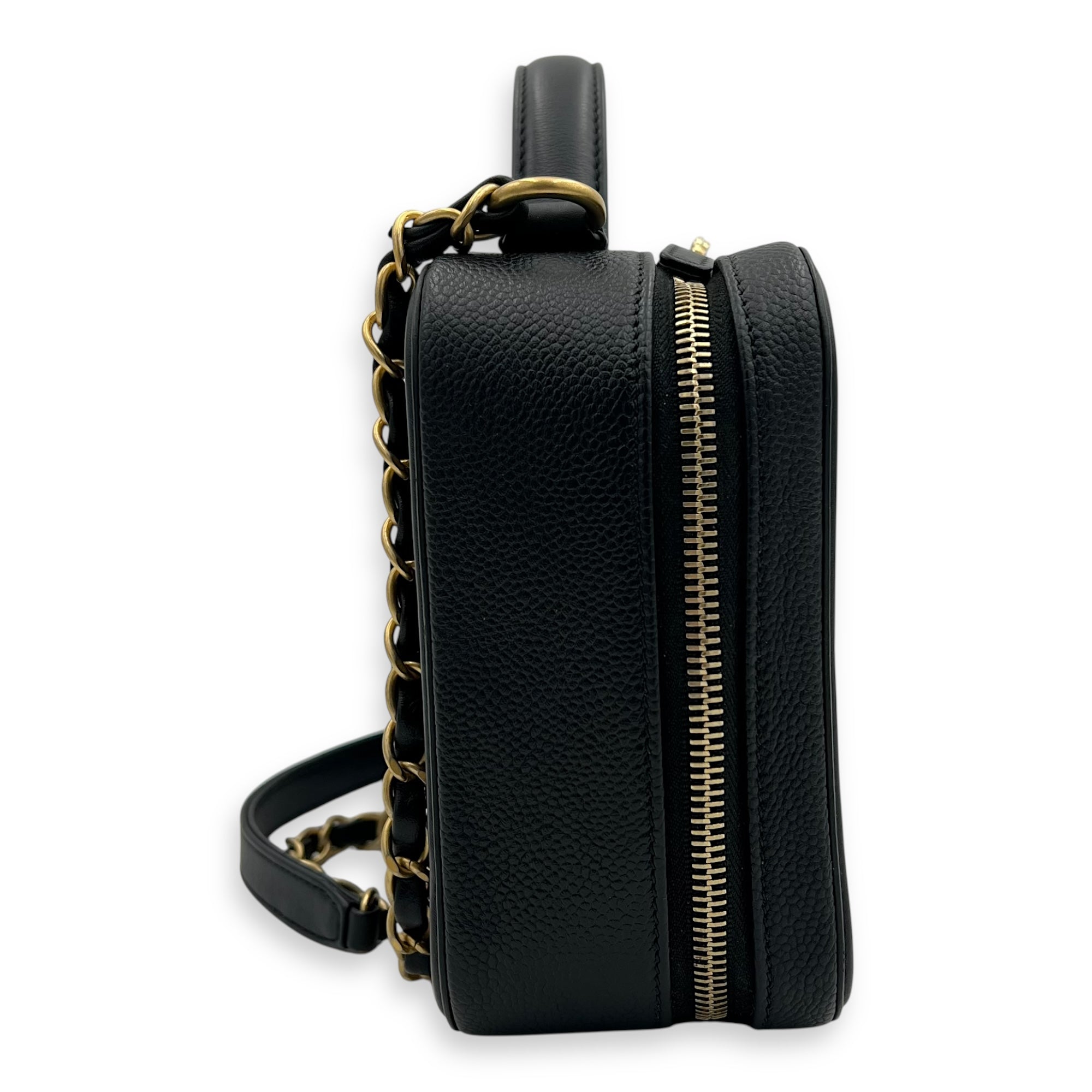 Filigree Medium Black Top Handle Bag in Caviar Leather, Gold hardware - Image 5