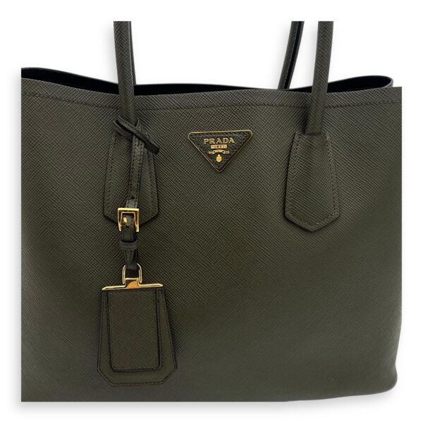 Double Top Handle Bag Green in Saffiano Leather, Gold hardware - Image 11
