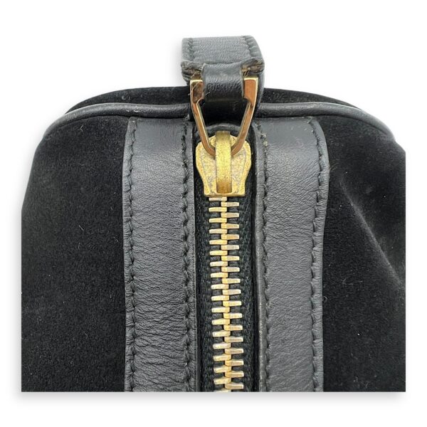 Boston Top Handle Bag Black in Suede Leather, Gold hardware - Image 19