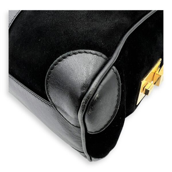 Boston Top Handle Bag Black in Suede Leather, Gold hardware - Image 18