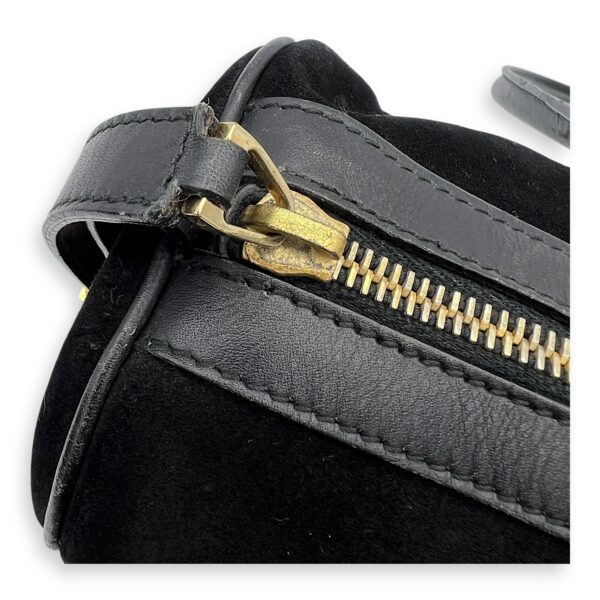 Boston Top Handle Bag Black in Suede Leather, Gold hardware - Image 27