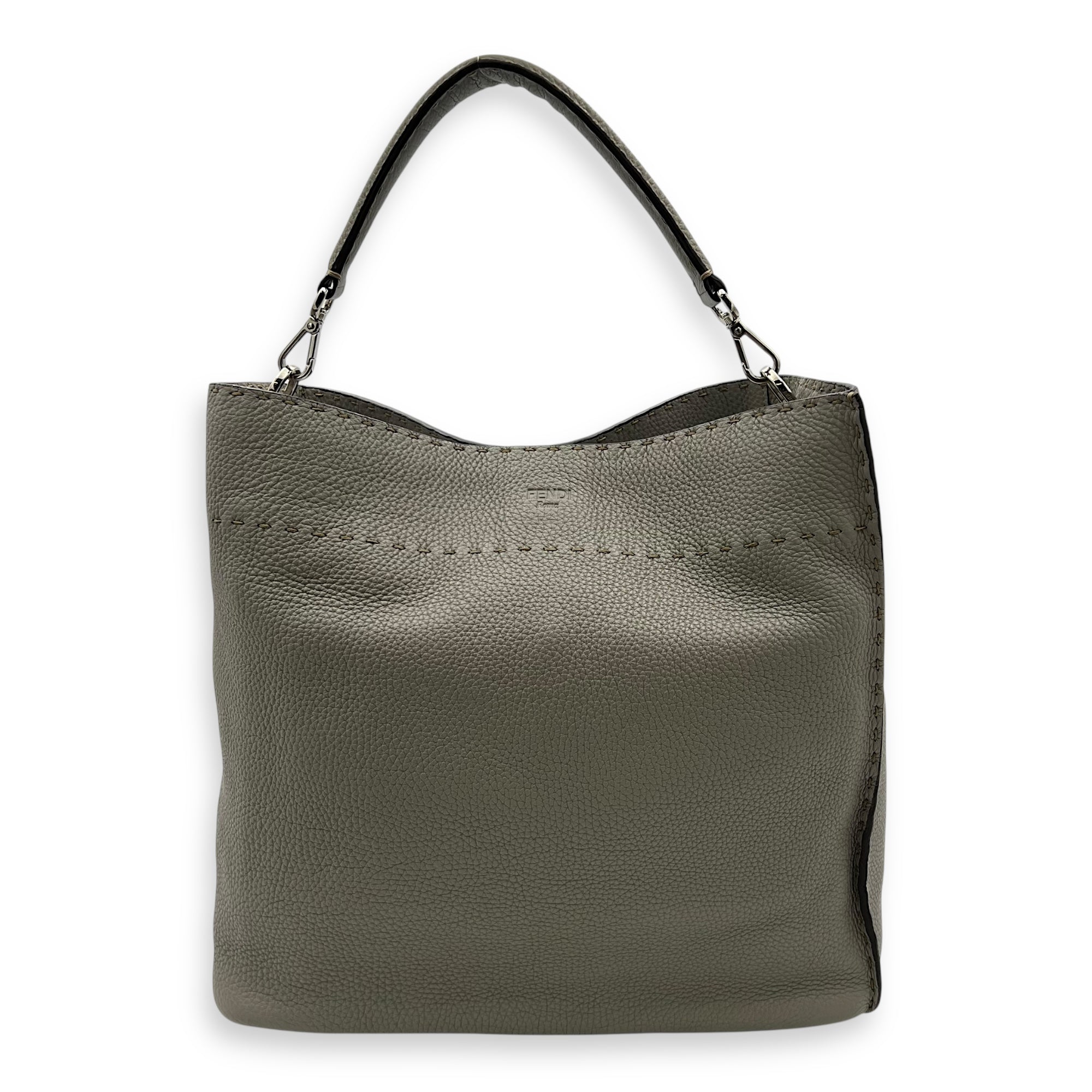 Selleria Anna Grey Bucket Bag in Calfskin, Silver hardware