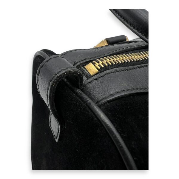 Boston Top Handle Bag Black in Suede Leather, Gold hardware - Image 26