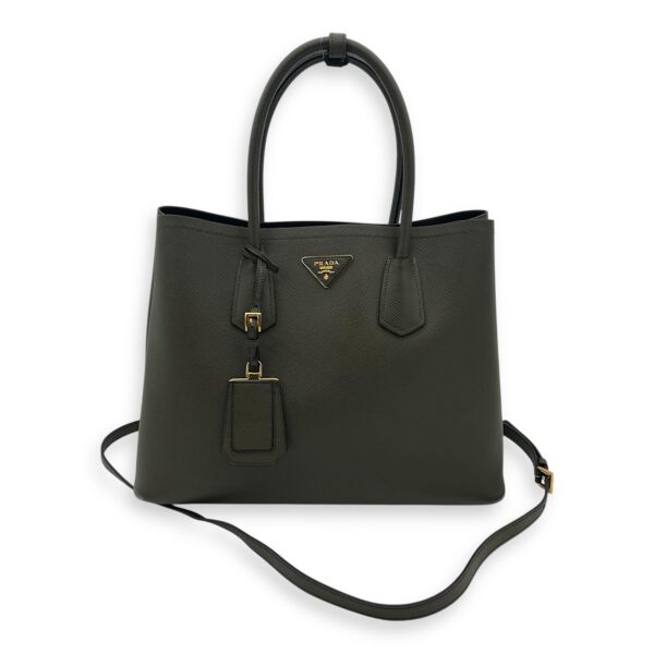 Double Top Handle Bag Green in Saffiano Leather, Gold hardware - Image 16