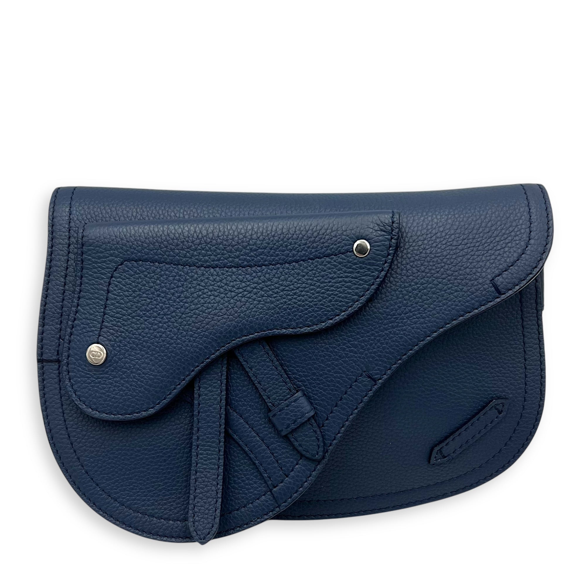 Saddle Crossbody Bag Blue in Calfskin, Silver hardware