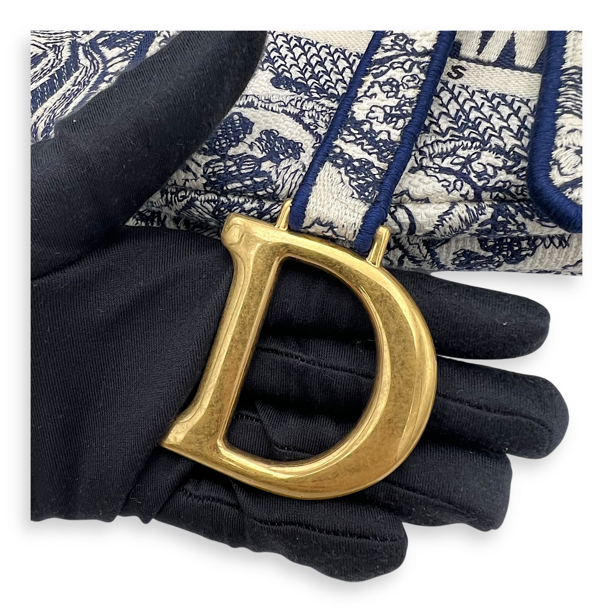 Saddle Shoulder Bag Blue in Jacquard, Gold hardware - Image 8