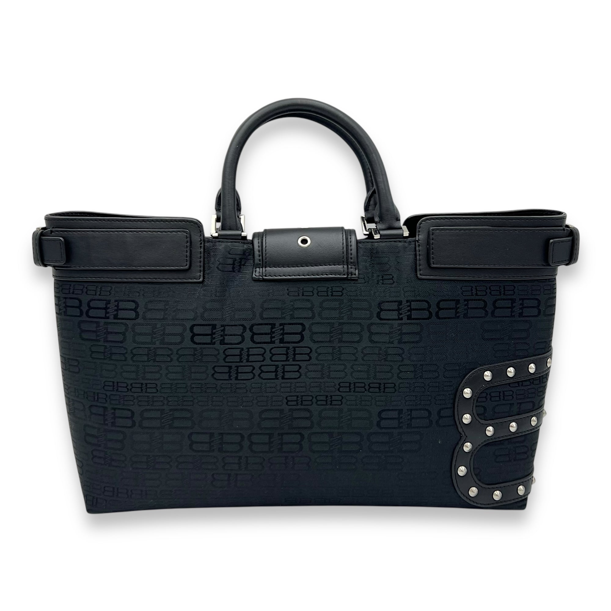 Logo Monogram Black Top Handle Bag in Canvas, Silver hardware - Image 3