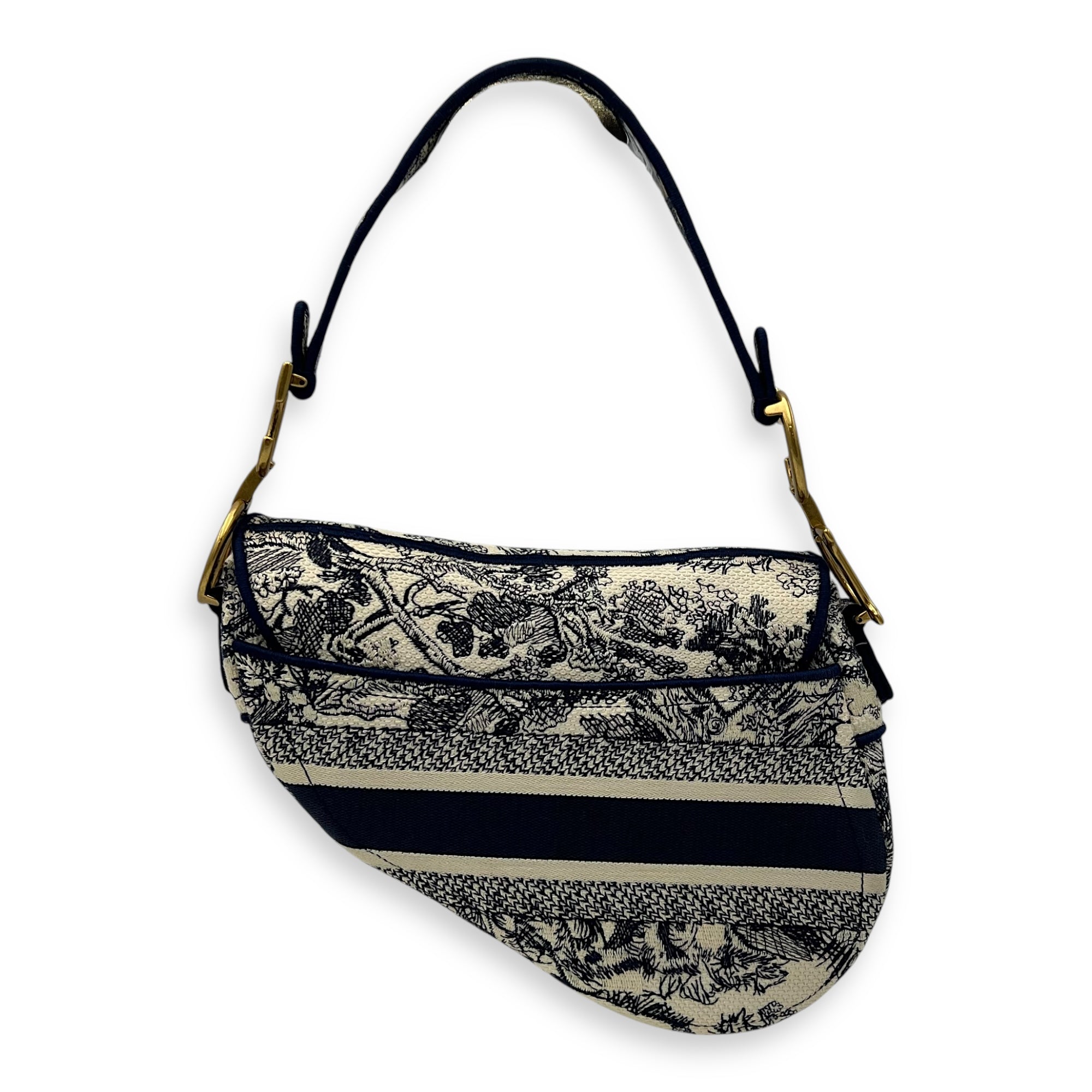 Saddle Shoulder Bag Blue in Jacquard, Gold hardware - Image 3