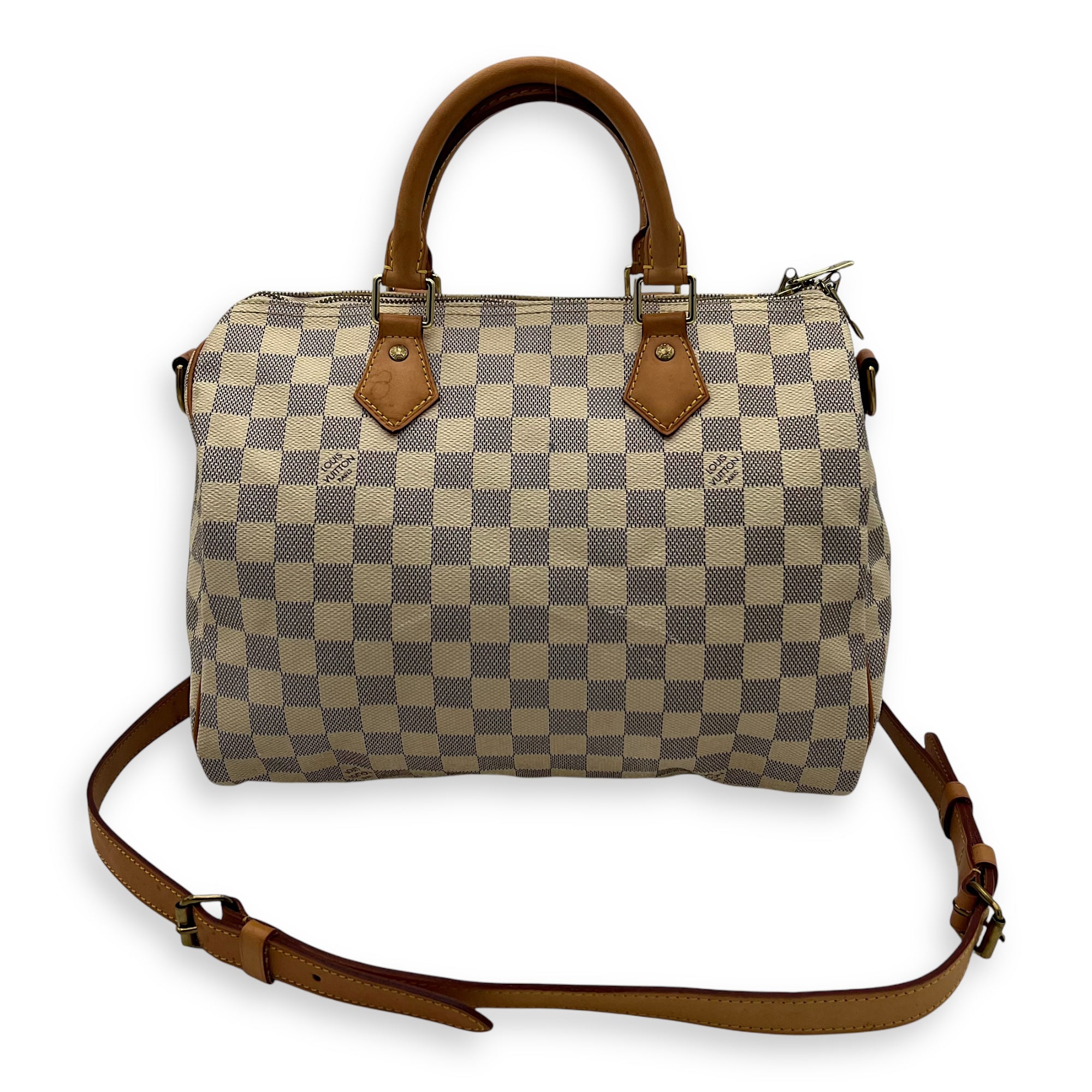 Speedy Bandouliere 30 Damier Azur Top Handle Bag in Coated Canvas, Gold hardware - Image 16