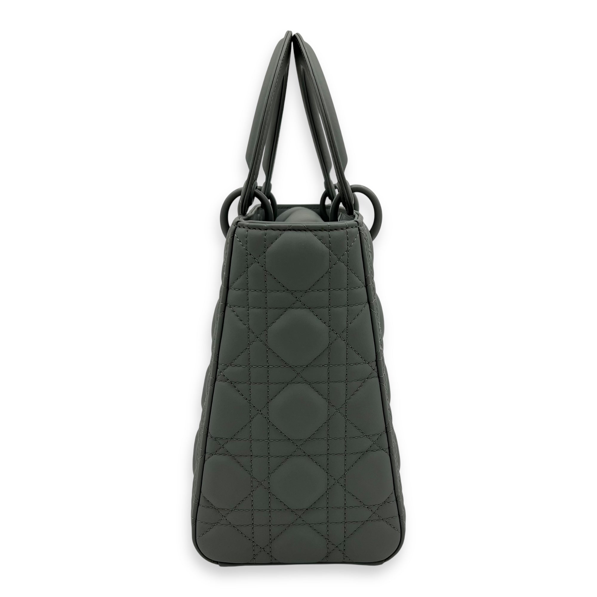 Lady Dior Medium Grey Top Handle Bag in Lambskin, Ultramatte hardware - Image 4