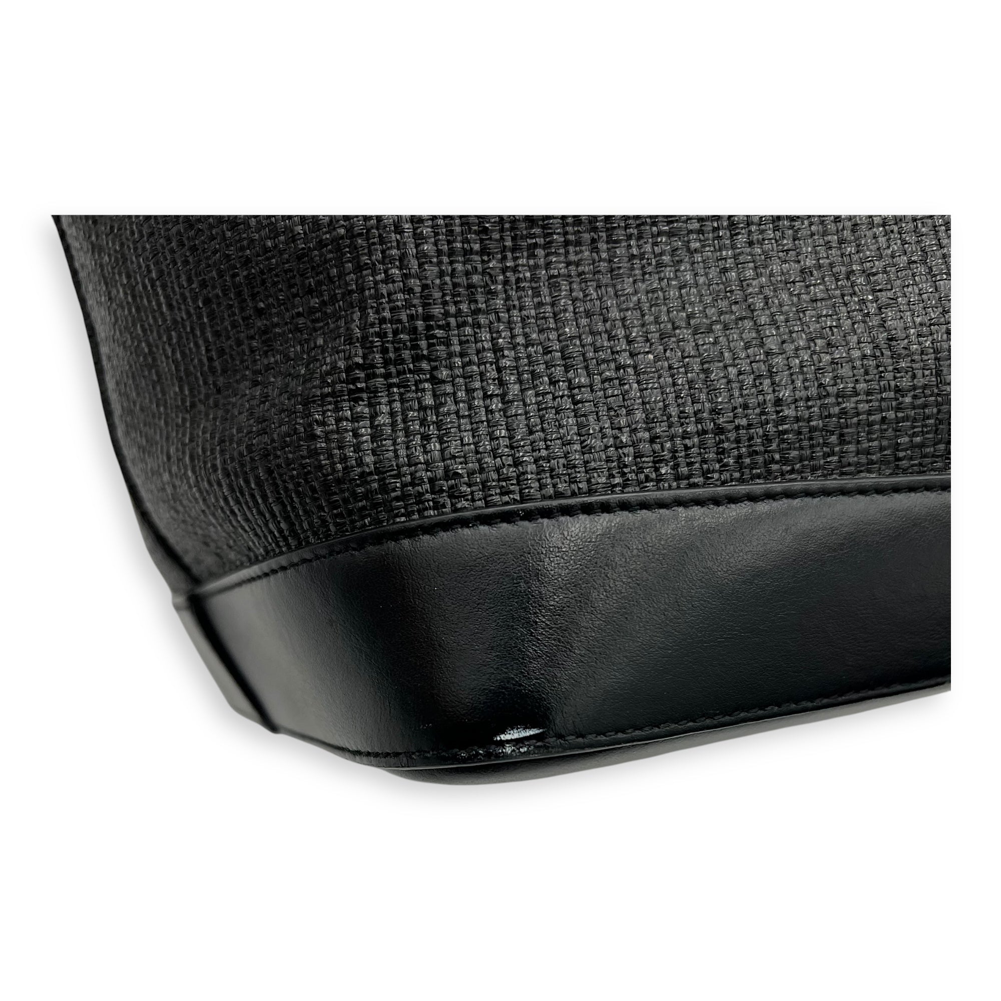 Teddy Tote Bag Black in Raffia, Silver hardware - Image 9