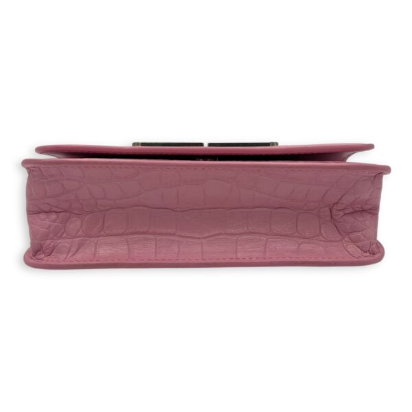 Gossip Wallet On Chain Pink in Crocodile Embossed Calfskin, Silver hardware - Image 6