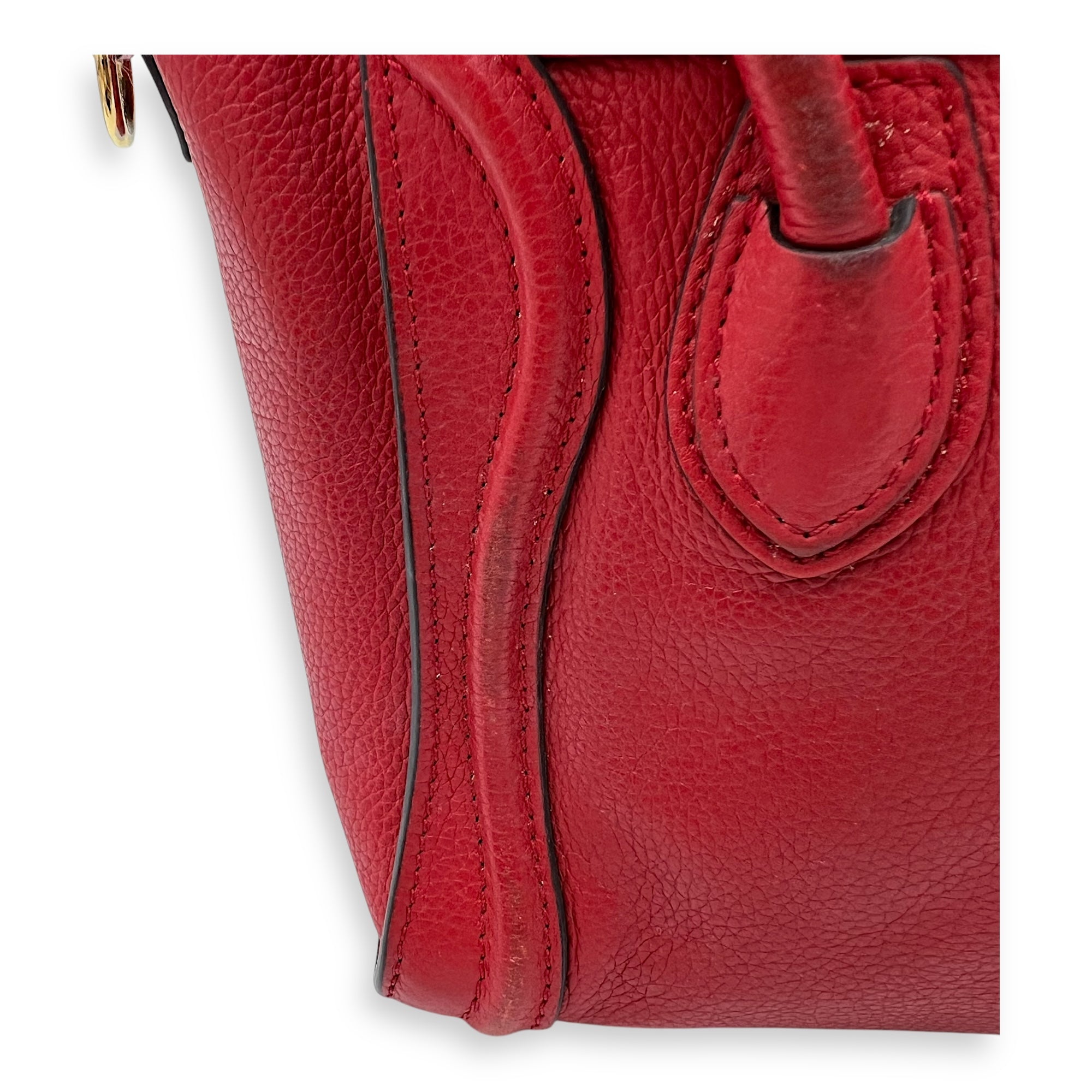 Luggage Nano Red Top Handle Bag in Calfskin, Gold hardware - Image 12