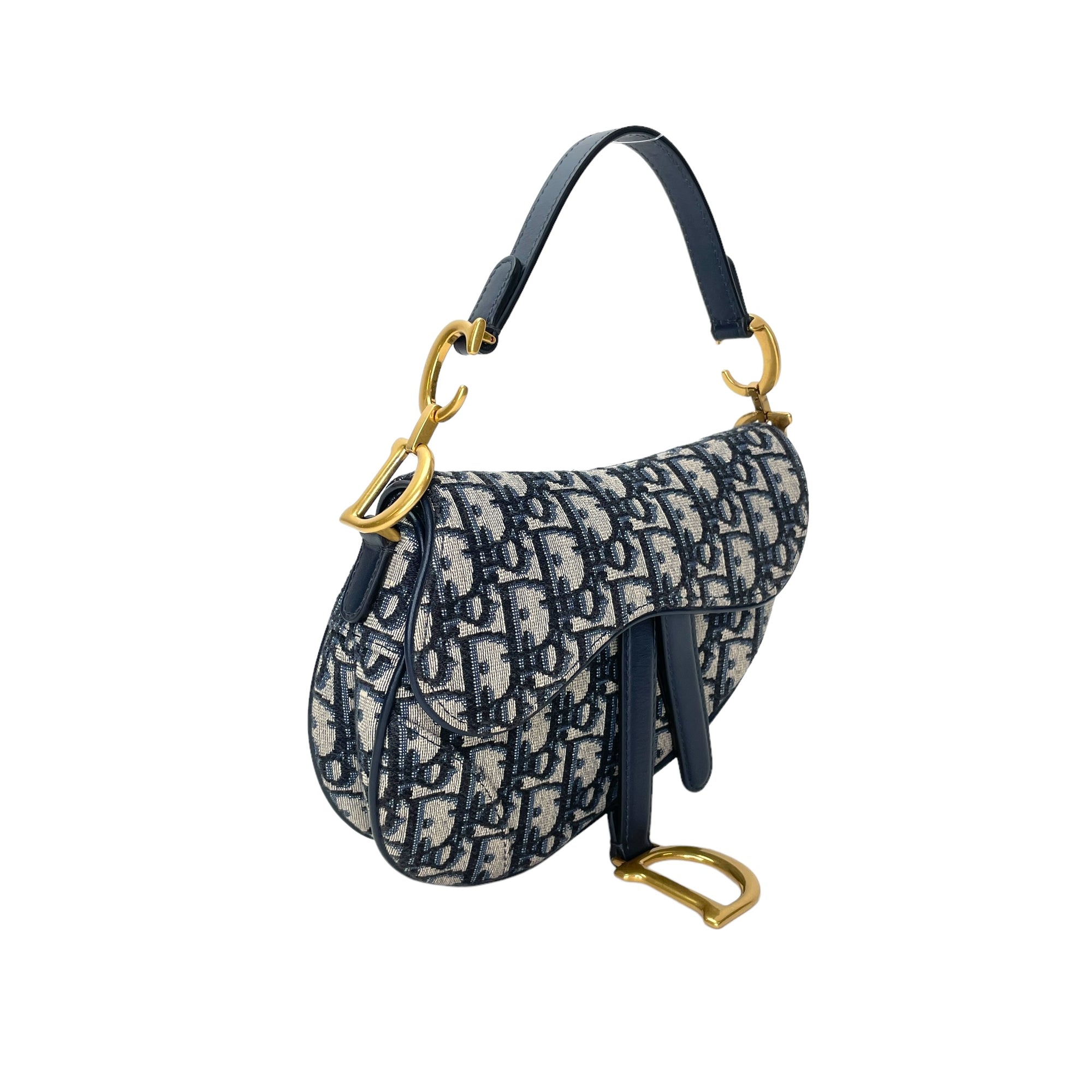Saddle Mini Blue Top Handle Bag in Jacquard, Gold hardware - Image 4