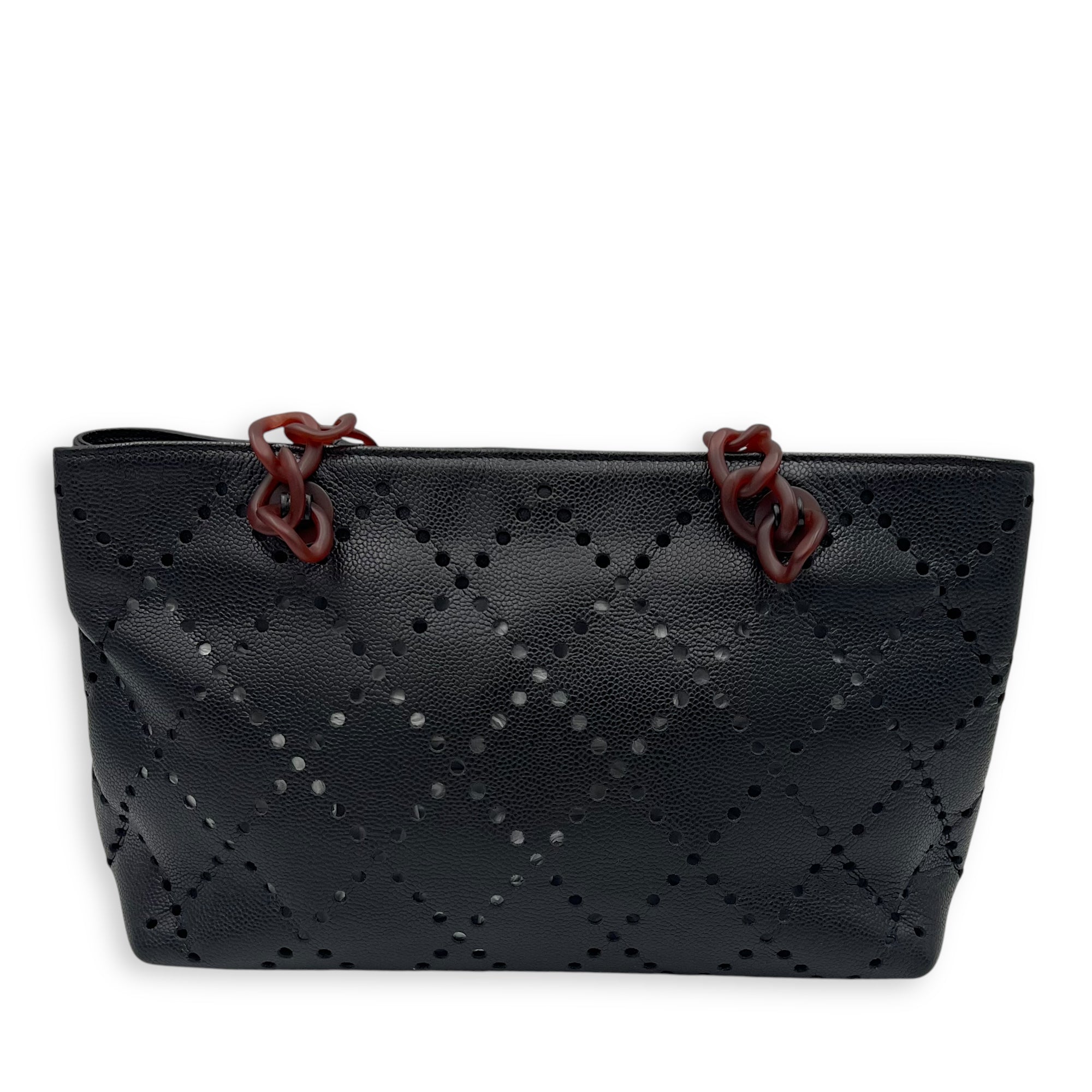 CC Perforated Black Tote Bag in Caviar Leather, Acrylic hardware - Image 3
