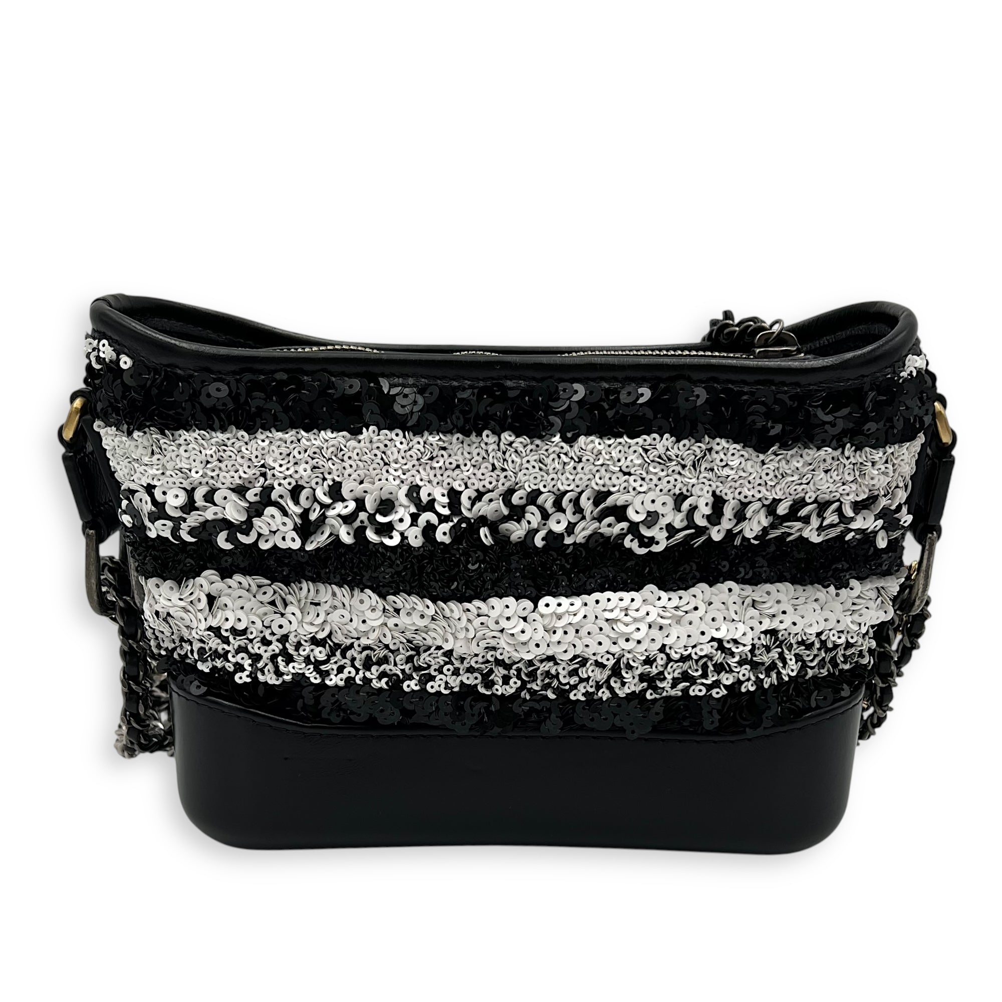 Gabrielle Small Black - White Shoulder Bag in Sequins, Gold hardware - Image 3