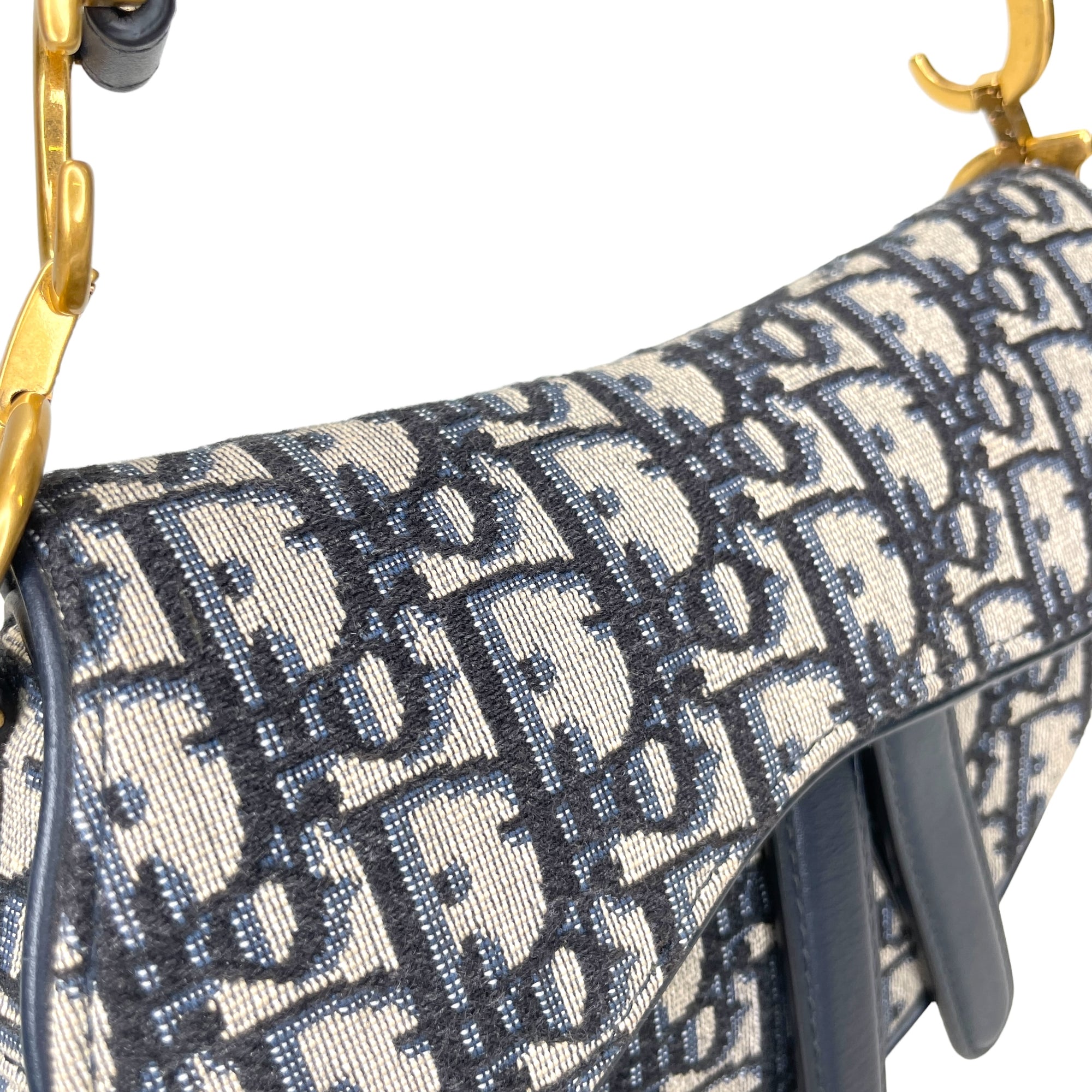 Saddle Mini Blue Top Handle Bag in Jacquard, Gold hardware - Image 7
